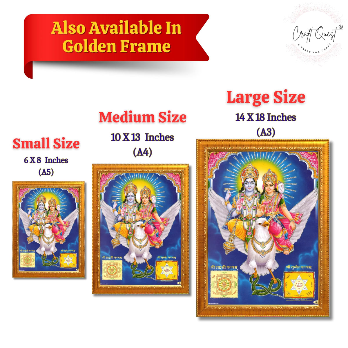 CRAFT QUEST Lord Vishnu and Goddess Lakshmi Giving Blessing on Garud, Glitter Work Painting