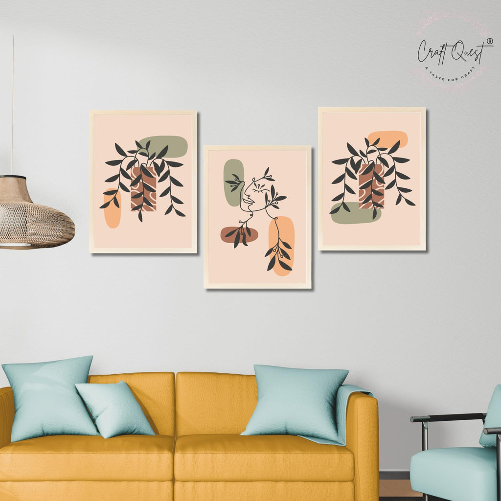 CRAFT QUEST Wall Art Decor Paintings | Set of 3 BOHO Wall Art Frames for Home Decoratio | Ideal for Living Room, Offices & Bedroom