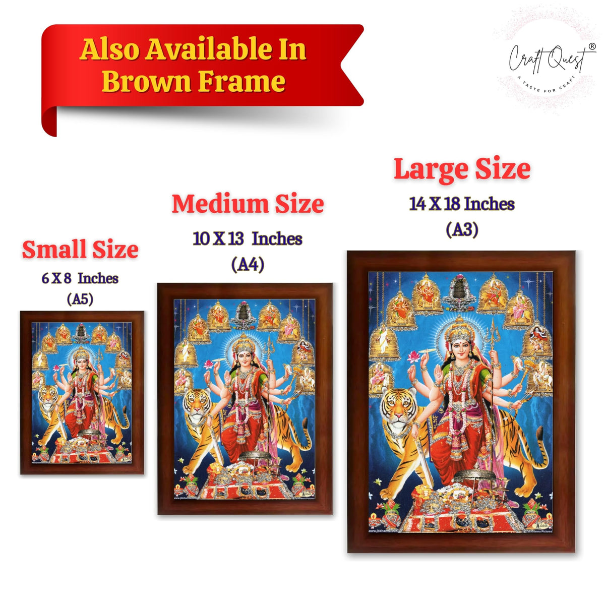 CRAFT QUEST Durga Maa MataJi Goddess Navdurga Durga Wall Painting Framed Home and Pooja Décor Item