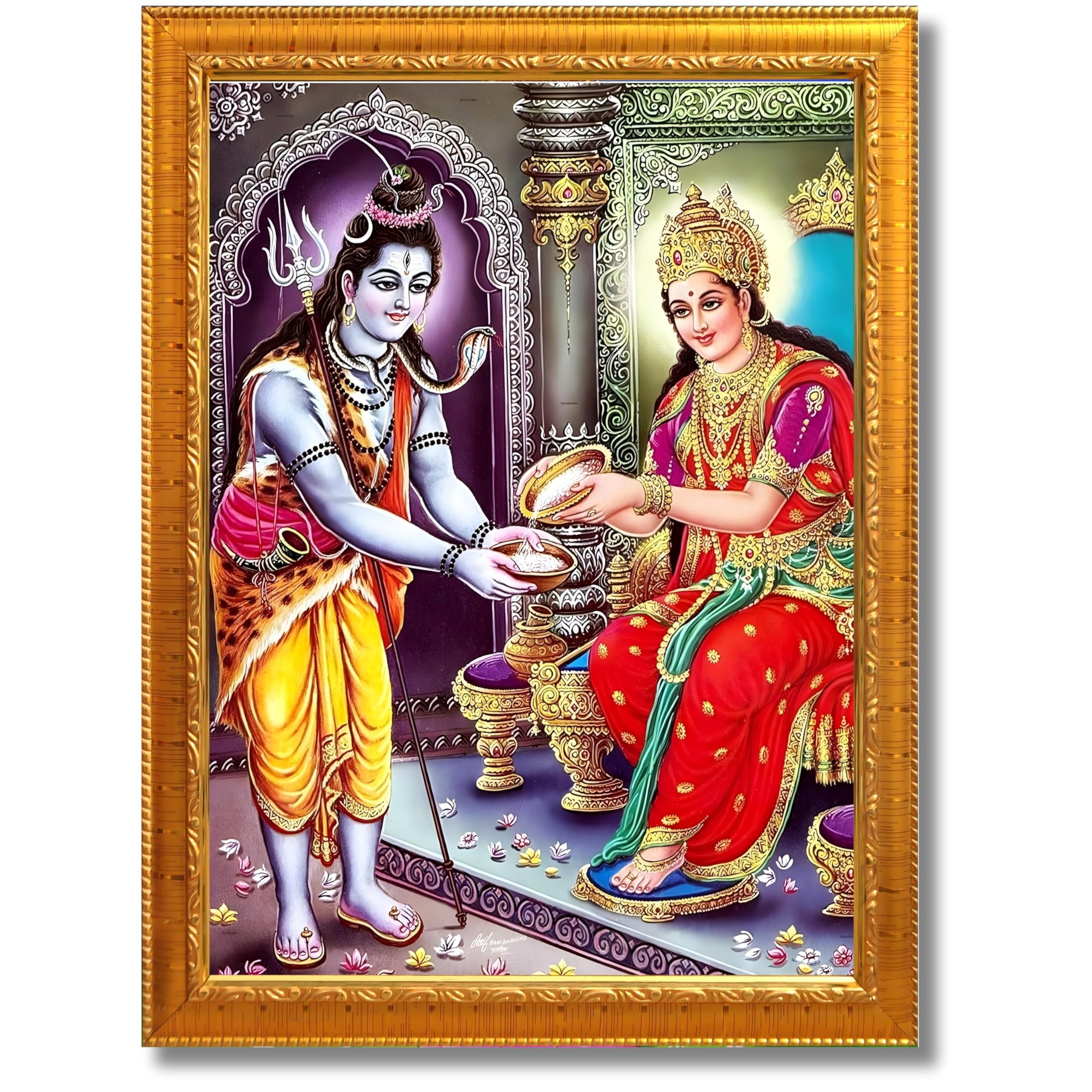 CRAFT QUEST Shiva & Maa Annapurna devi sitting on throne photo frame with Acrylic Glass for Home Kitchen, Restraunt, Business