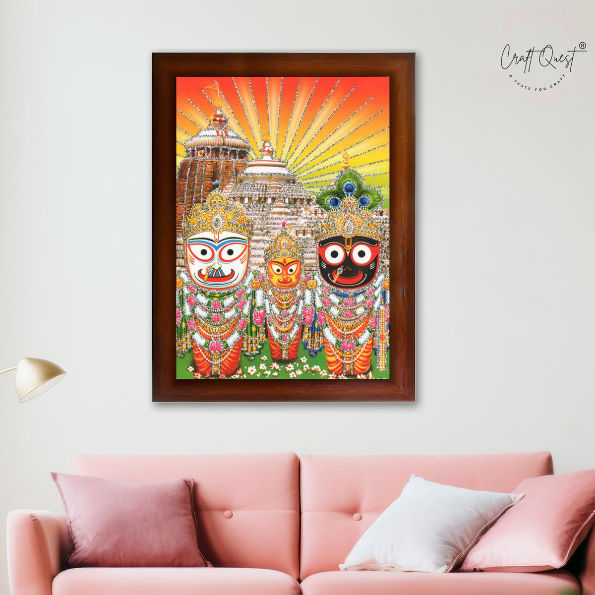 CRAFT QUEST Jai Jagannath Wall Hanging Photo Frame for Pooja Room, Hindu Spiritual Frame for Home, God Temple Decor Gift Item