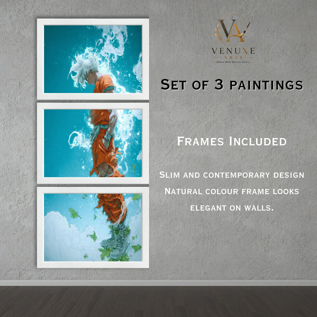 VENUXE ARTS Set Of 3 Anime Characters Wall Framed |Anime Characters Framed Poster for Living Room Bedroom Gaming Room Studio Wall Decor