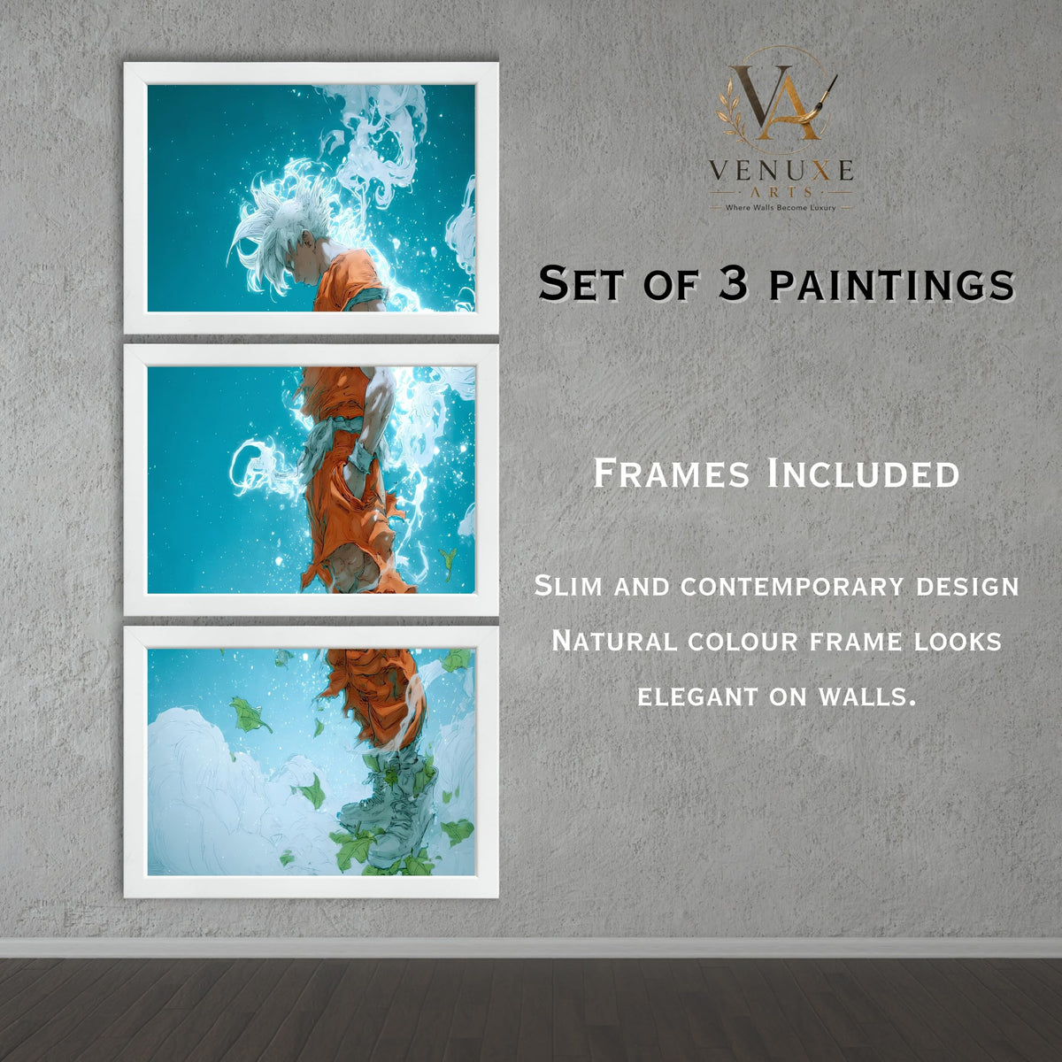 VENUXE ARTS Set Of 3 Anime Characters Wall Framed |Anime Characters Framed Poster for Living Room Bedroom Gaming Room Studio Wall Decor