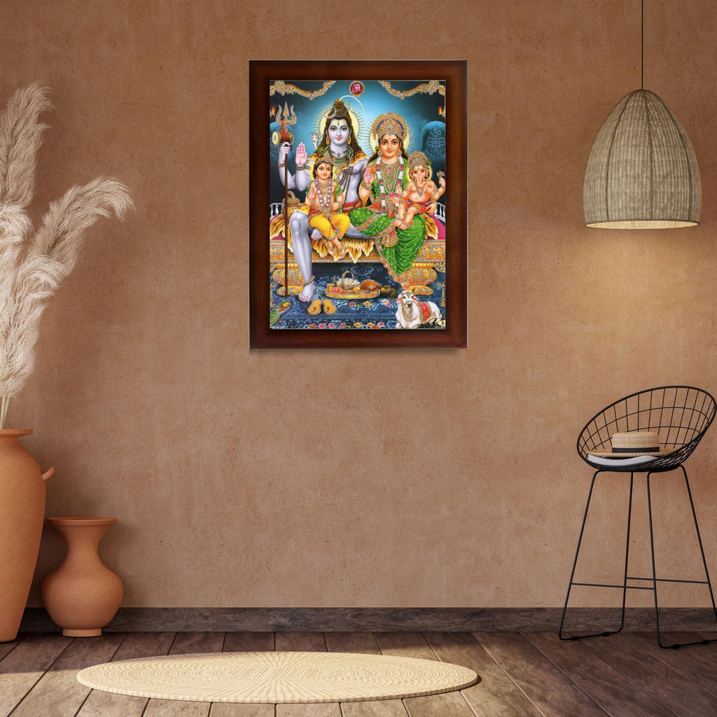 CRAFT QUEST Shiv Parivar Religious Wood Wall Mount Rectangular Photo Frame With Acrylic Glass