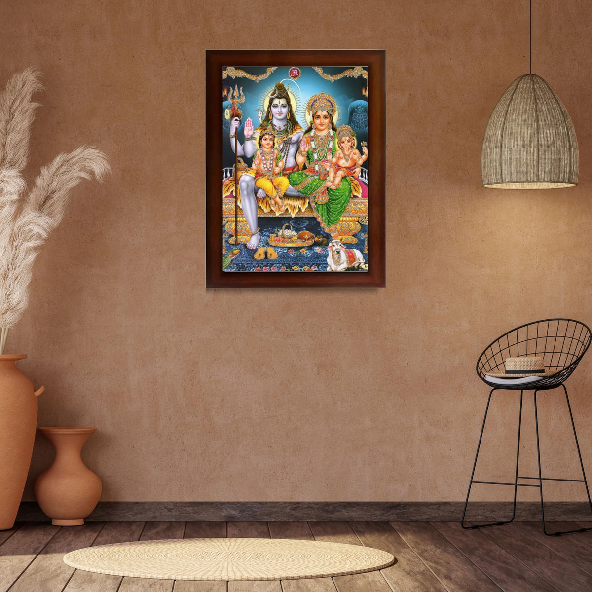 CRAFT QUEST Shiv Parivar Religious Wood Wall Mount Rectangular Photo Frame With Acrylic Glass