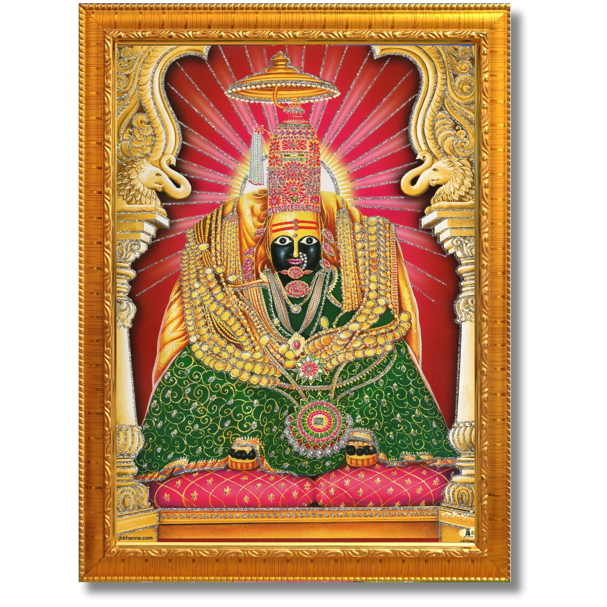 CRAFT QUEST Tulja mata photo with frame, Tuljabhawani photo, Tuljapur, Religious Framed Painting with Acrylic glass