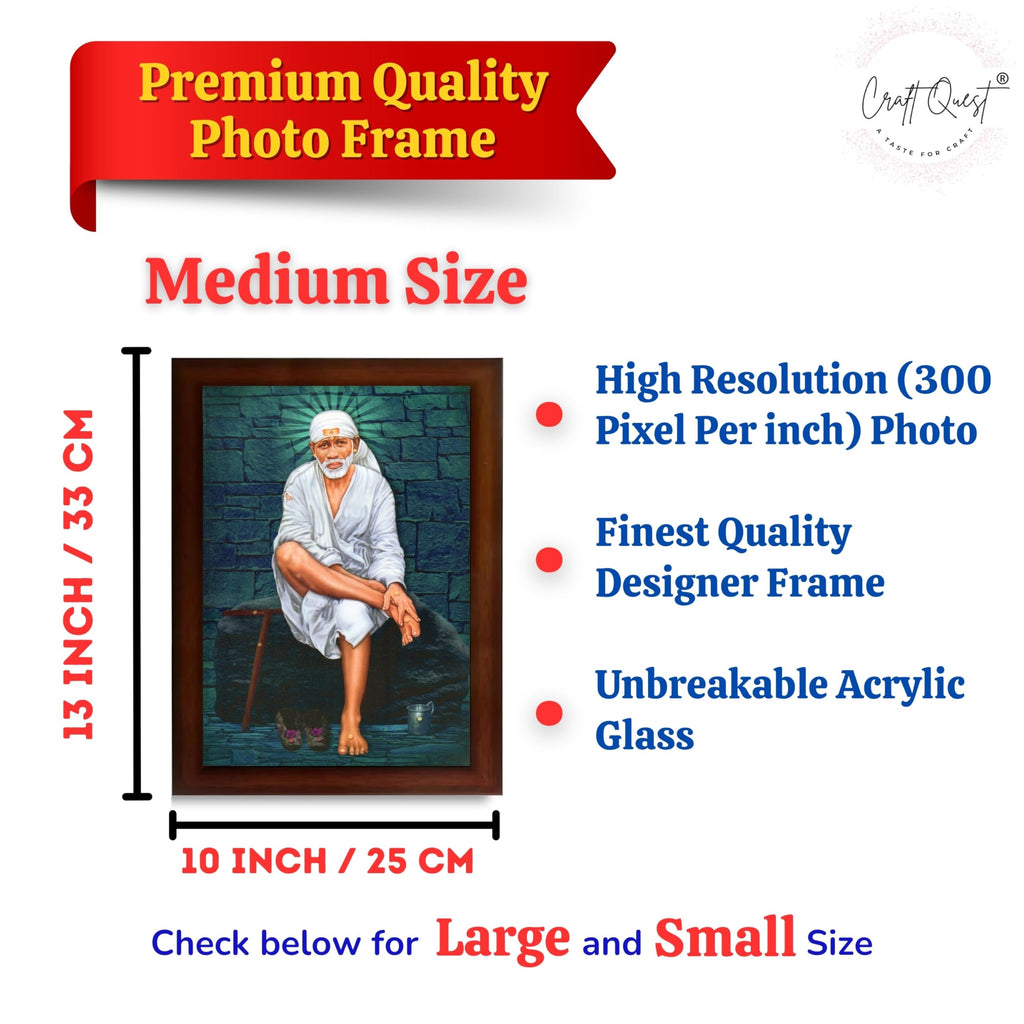 CRAFT QUEST Saibaba Sai Baba Shirdi Sainath Wall Painting Framed Home Décor, Ideal for Home, Office, Temple & Puja Room, Wall Decor