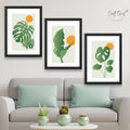 CRAFT QUEST Nature Inspired Abstract Gradient Tropical Leaf Wall Art | Set of 3 Frames for Home Decoration | Ideal for Living Room, Bedroom & Offices