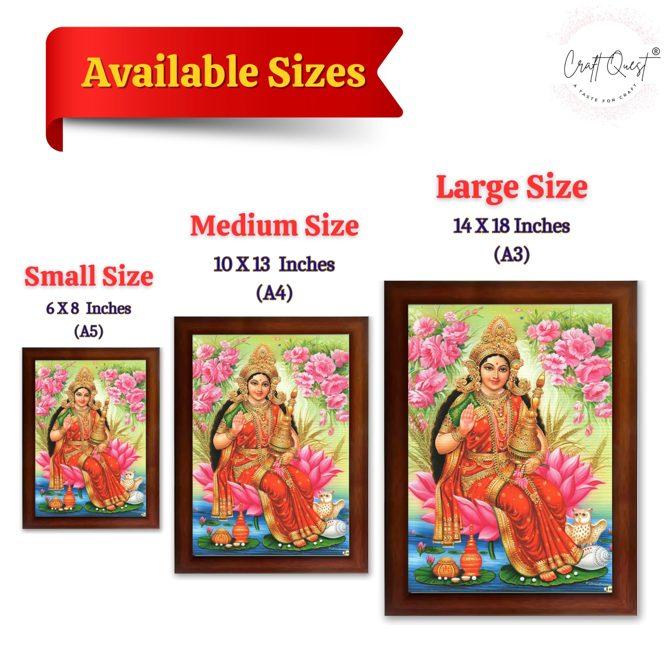 CRAFT QUEST Goddess Lakshmi Devi Dhana Vaibhav Laxmi Maa Wall Painting Framed Home Decor