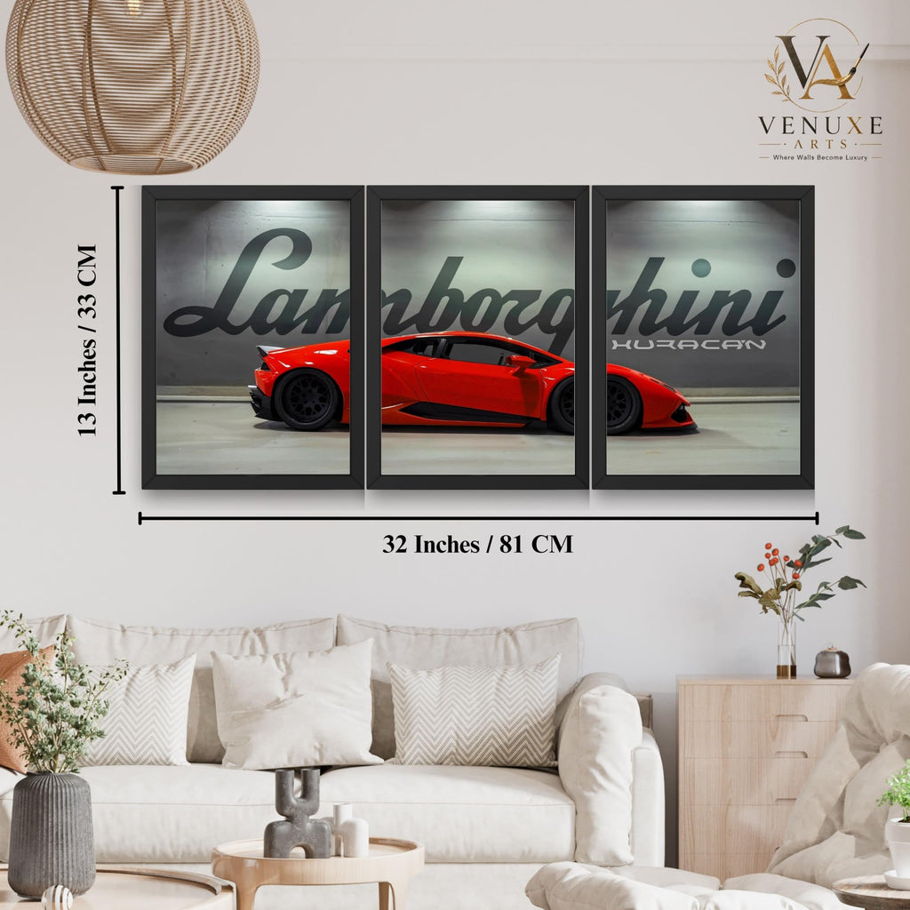 VENUXE ARTS Set Of 3 Big Sports Cars Framed Posters Gift Items for Boys Room Wall Decoration Bedroom Living Room Office Studio Décor | Car Poster Frame for Wall Décor