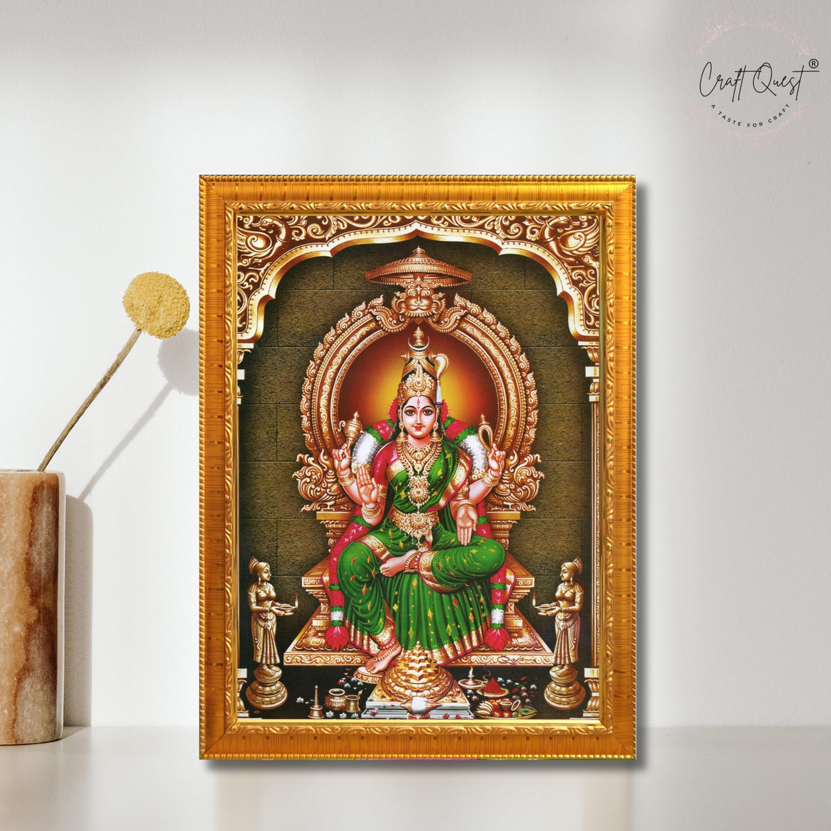 CRAFT QUEST Bhuvaneshwari Devi Amman Bhuvneshwari Mata Wall Painting Framed Home Decor | Religious Hindu God Picture Frame for Home, Office, Temple & Gifting