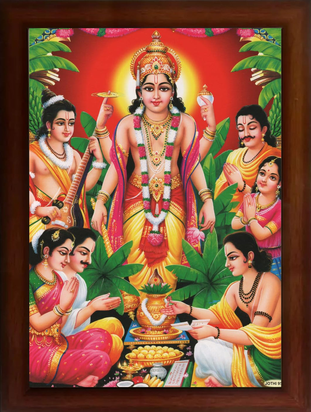 CRAFT QUEST Lord Satyanarayana Swamy Bhagwan Satyanarayan Wall Painting Framed Home Decor (Wood, Matte Finish, Brown Frame, 10 X 13 Inch)