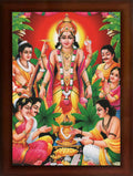 CRAFT QUEST Lord Satyanarayana Swamy Bhagwan Satyanarayan Wall Painting Framed Home Decor (Wood, Matte Finish, Brown Frame, 10 X 13 Inch)
