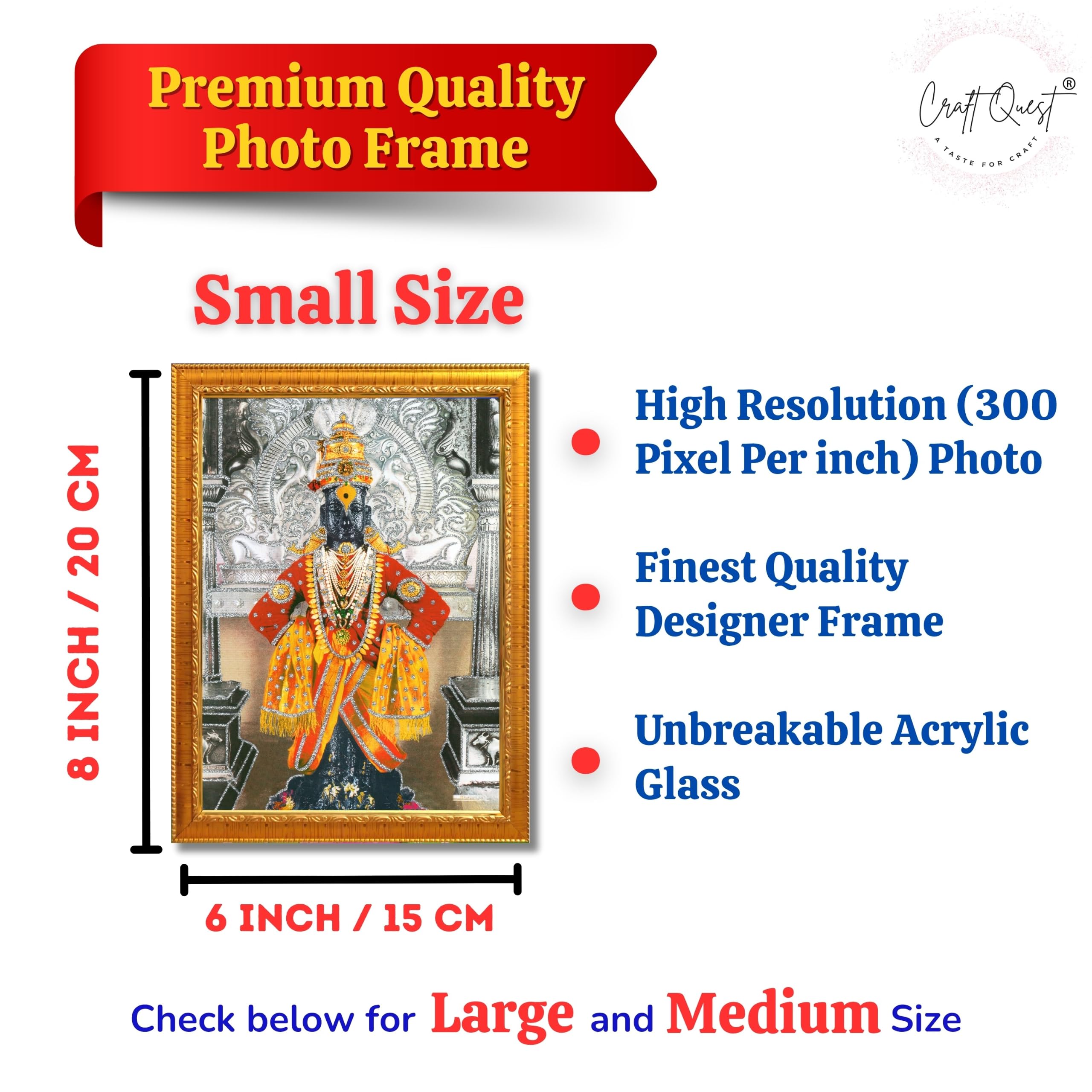 CRAFT QUEST Shri Vitthal Rukmini Religious Photo Frame with Acrylic Sheet Wall Hanging/Gift/Temple/puja Room/Home Decor Frame