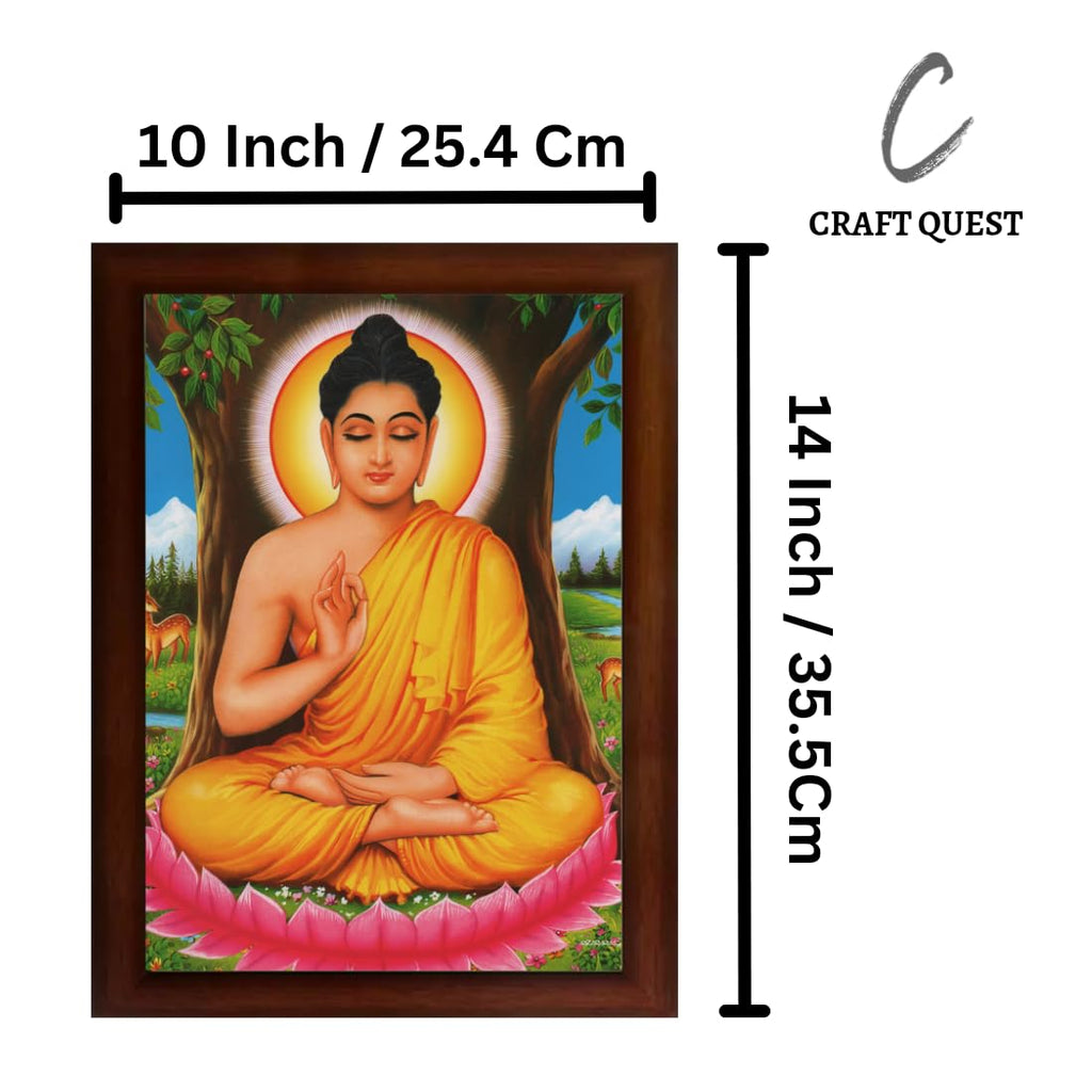 CRAFT QUEST Lord Buddha in Meditation Painting With Photo Frame for Living Room Wood Photo Frames (Photoframe, Multicolour, 14 X 10 inch)