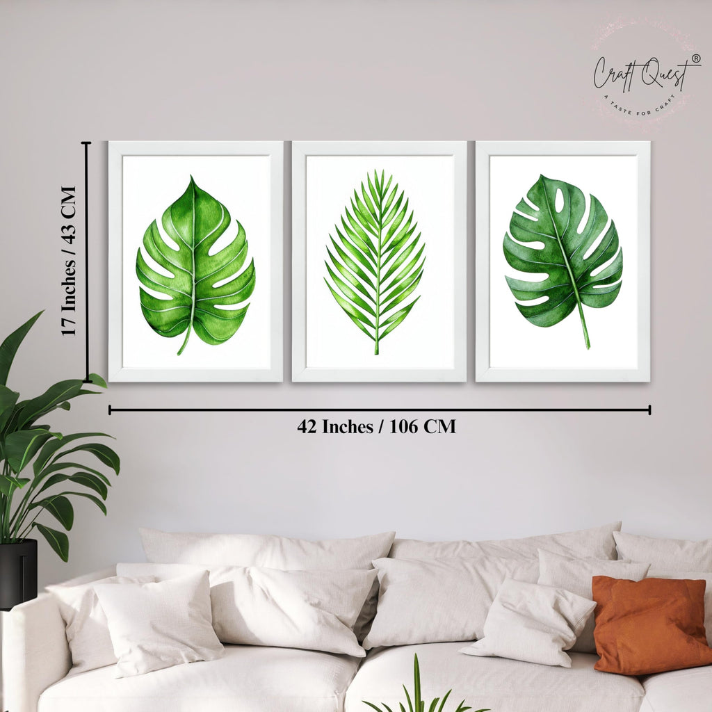 CRAFT QUEST Nature Inspired Exotic Leaves Modern Wall Art | Set of 3 Frames for Home Decoration | Ideal for Living Room, Bedroom & Offices