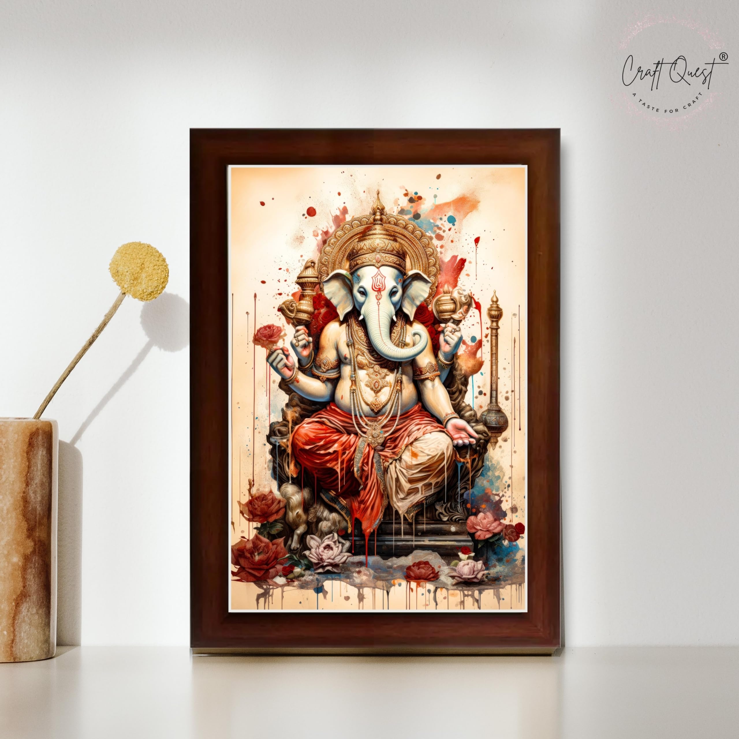 CRAFT QUEST Lord Ganesh Ganpati ji Hanging Wall Painting Framed For Home Décor