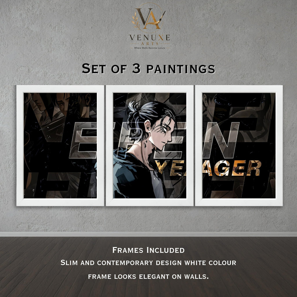 VENUXE ARTS Set Of 3 Anime Characters Wall Framed |Anime Characters Framed Poster for Living Room Bedroom Gaming Room Studio Wall Decor