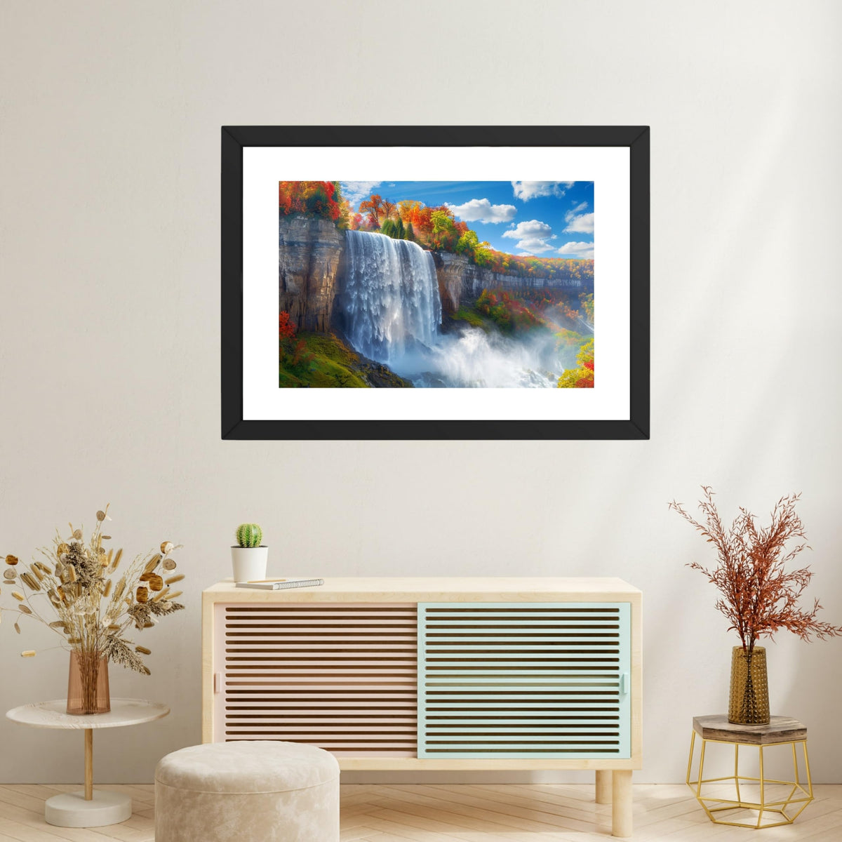 CRAFT QUEST Vastu Waterfall Landscape Scenery Photo Frame With Acrylic Sheet | Living Room, Bedroom | Home Decoration | Best Gifting Option