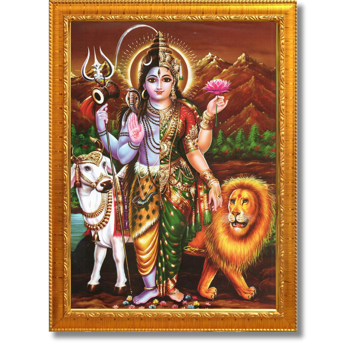 CRAFT QUEST Ardhanarishvara Arthanareeswara Shiv Parvati Photo Frame | Hindu God Spiritual Framed | Ideal for Home, Office, Temple & Puja Room, Wall Decor
