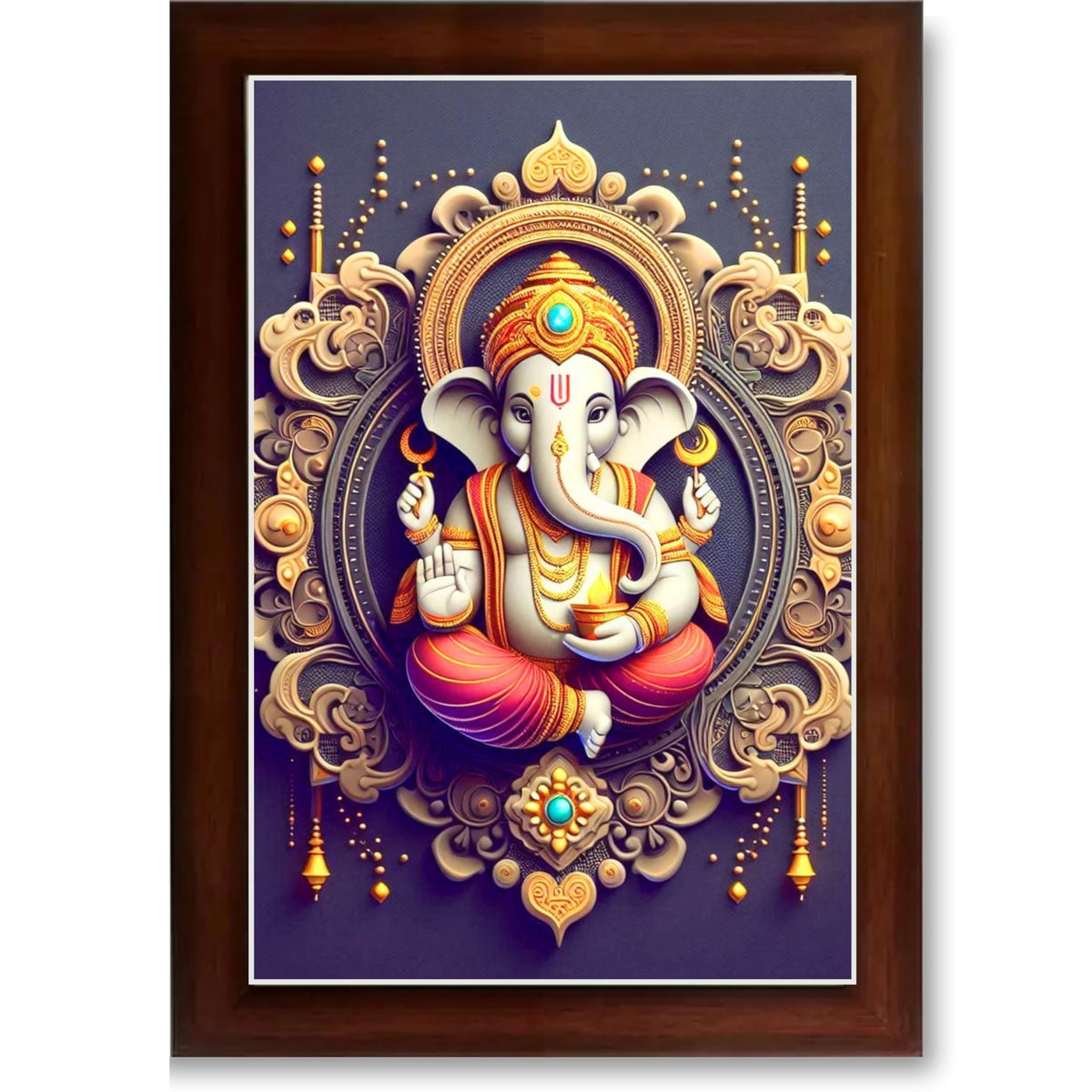 CRAFT QUEST Ganesh Ganpati Ganesha Art Framed Painting Ready to Hang and Wall Home Decor