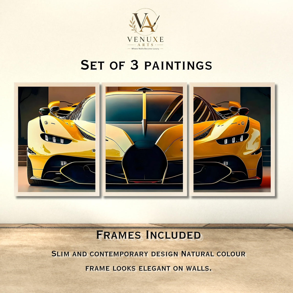 VENUXE ARTS Set Of 3 Big Sports Cars Framed Posters Gift Items for Boys Room Wall Decoration Bedroom Living Room Office Studio Décor | Car Poster Frame for Wall Décor