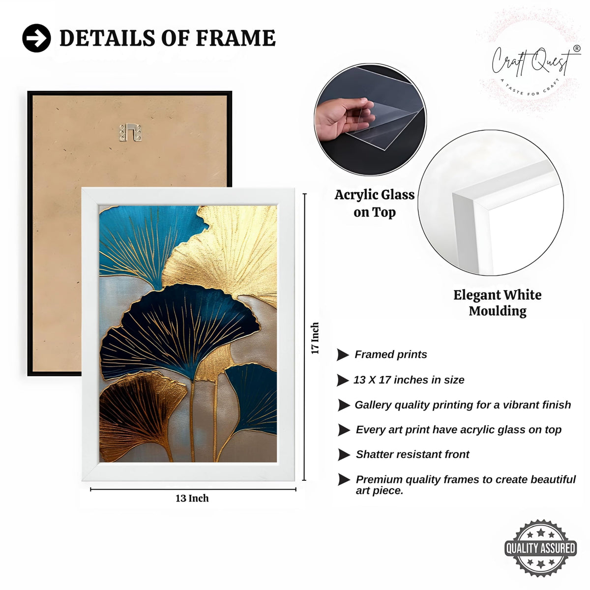 CRAFT QUEST Modern Art Abstract Aureate Geometry Wall Art | Set of 3 Frames for Home Decoration | Ideal for Living Room, Bedroom & Offices