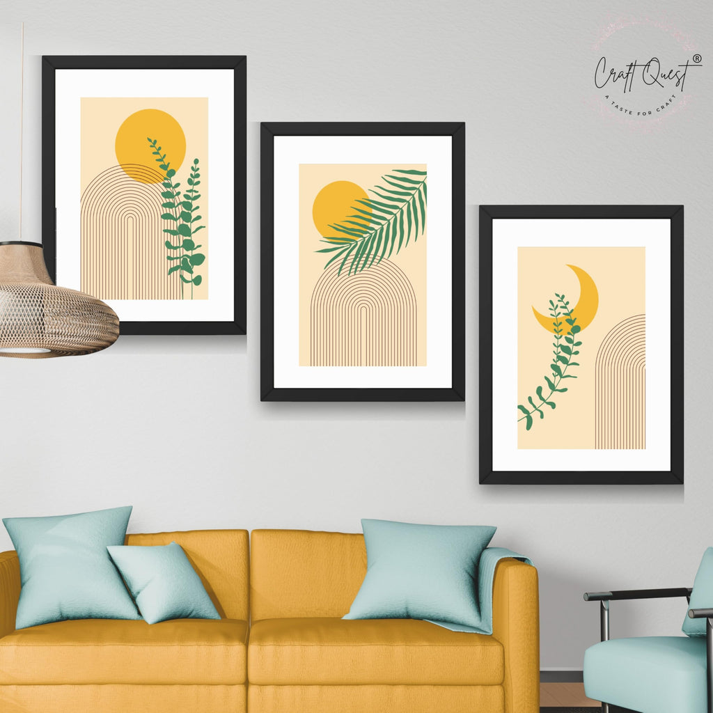 CRAFT QUEST Wall Art Decor Paintings | Set of 3 BOHO Wall Art Frames for Home Decoration | Ideal for Living Room, Bedroom & Office