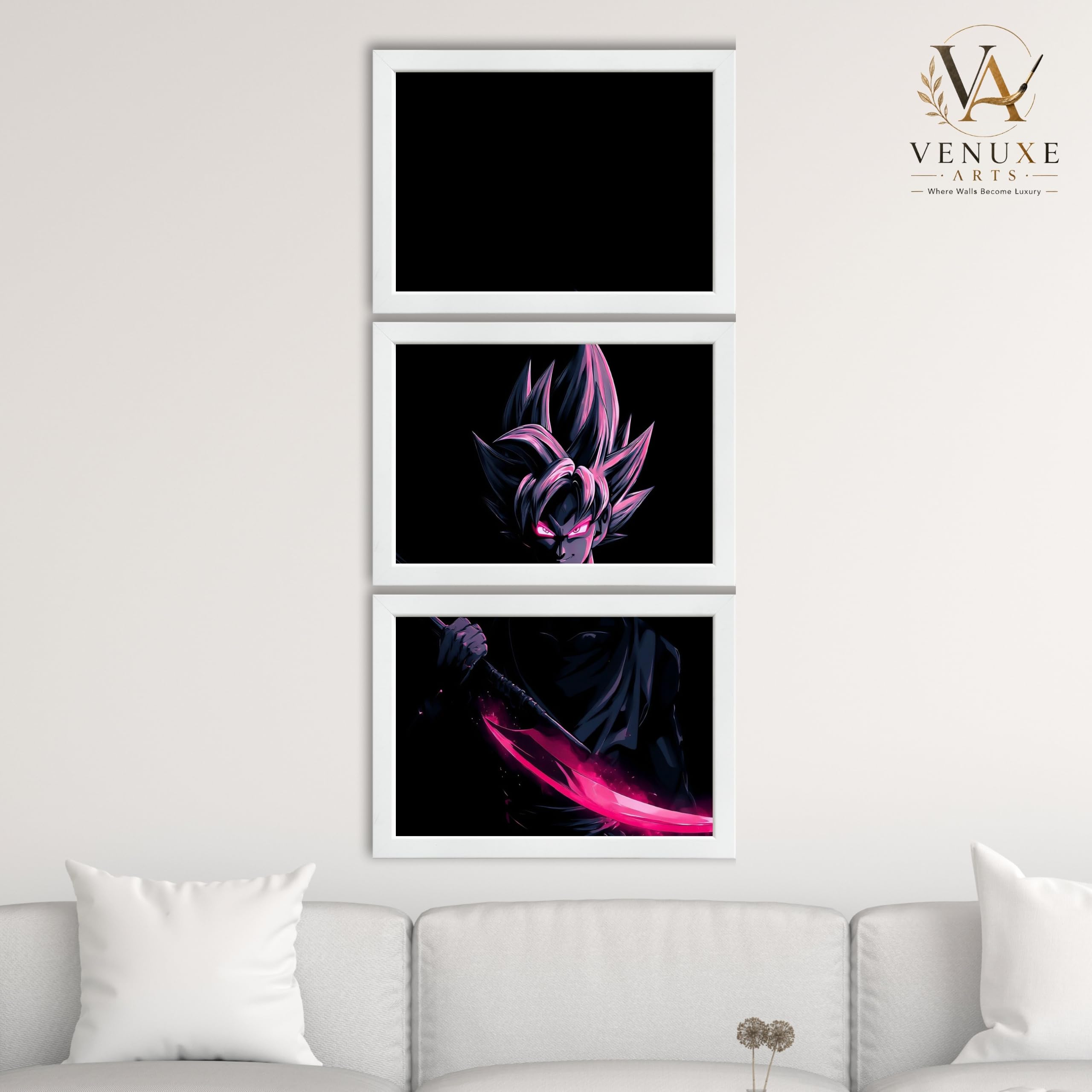 VENUXE ARTS Set Of 3 Anime Characters Wall Framed |Anime Characters Framed Poster for Living Room Bedroom Gaming Room Studio Wall Decor