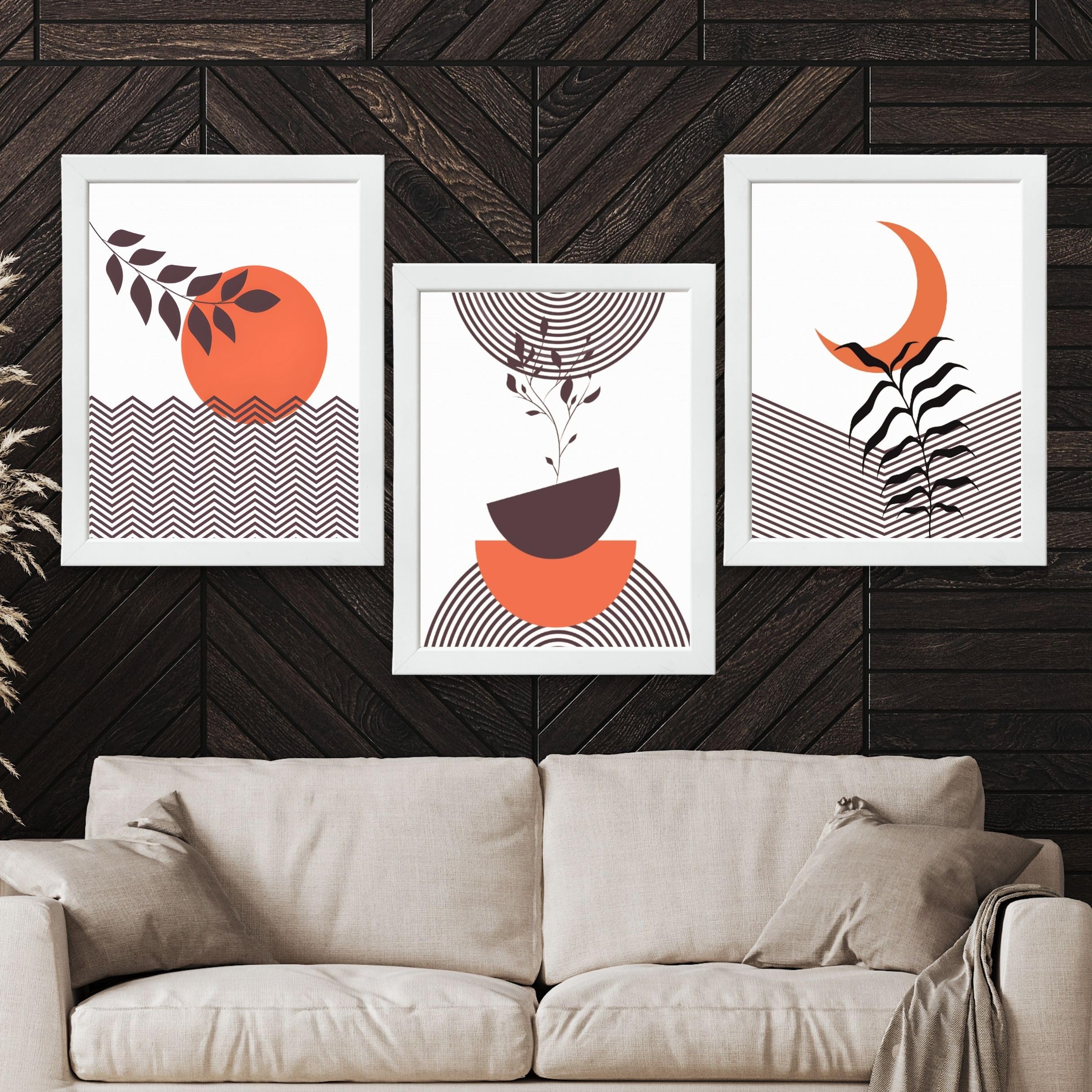 CRAFT QUEST Wall Art Decor Paintings | Set of 3 BOHO Wall Art Frames for Home Decoration | Ideal for Living Room, Bedroom & Office