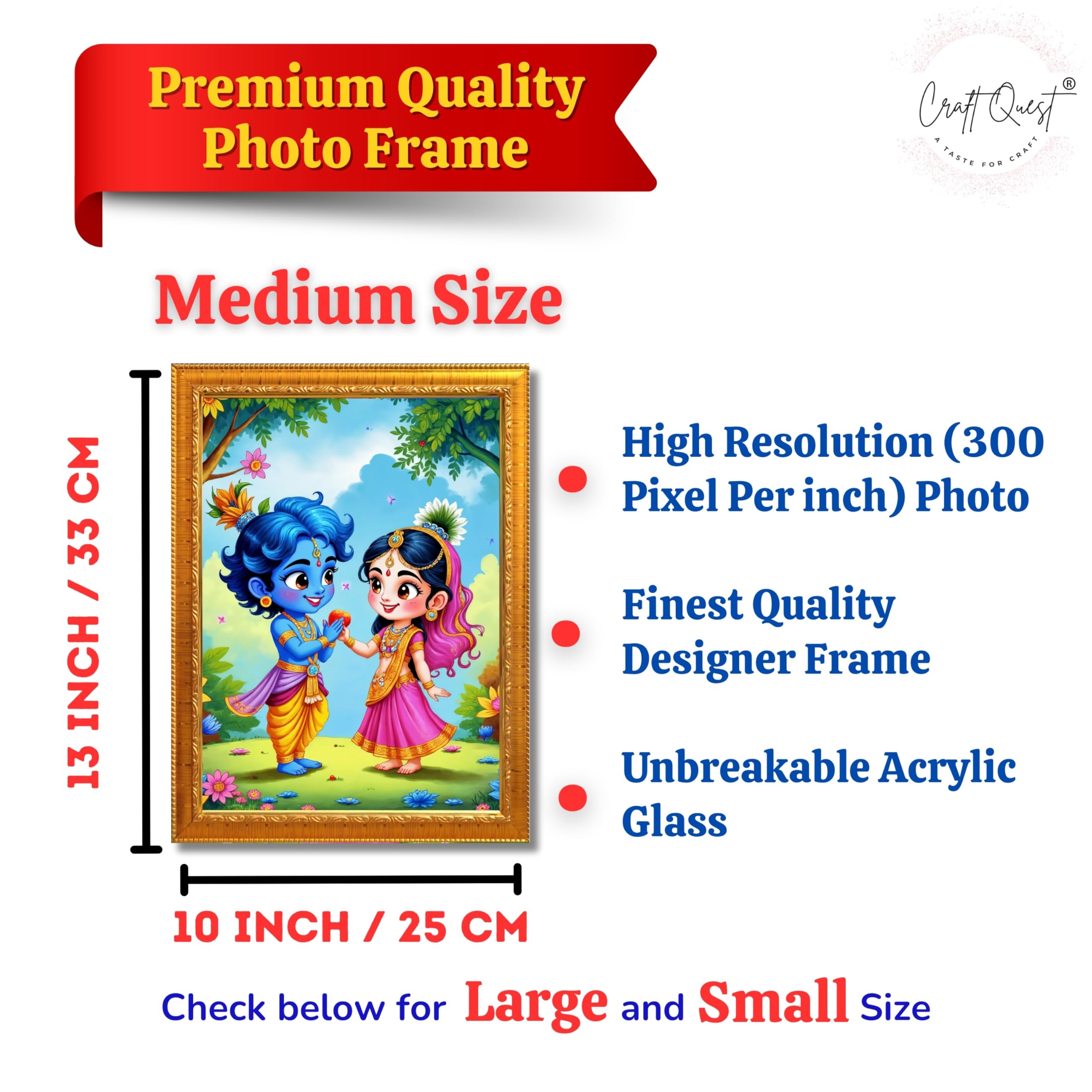 CRAFT QUEST Cute Bal Gopal HD Print | Bal Krishna Frame for Home Temple, Office Desk, Car Dashboard