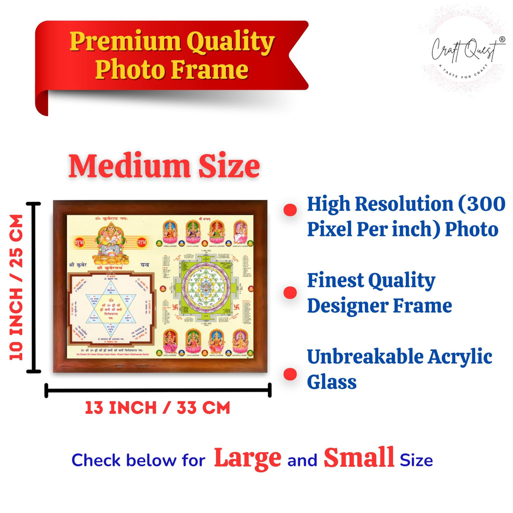 CRAFT QUEST Lord Kuber Yantra Laminated Photo Frame | Hindu Religious Wall Decor, Wealth & Prosperity Yantra for Puja | Ideal Spiritual Gift