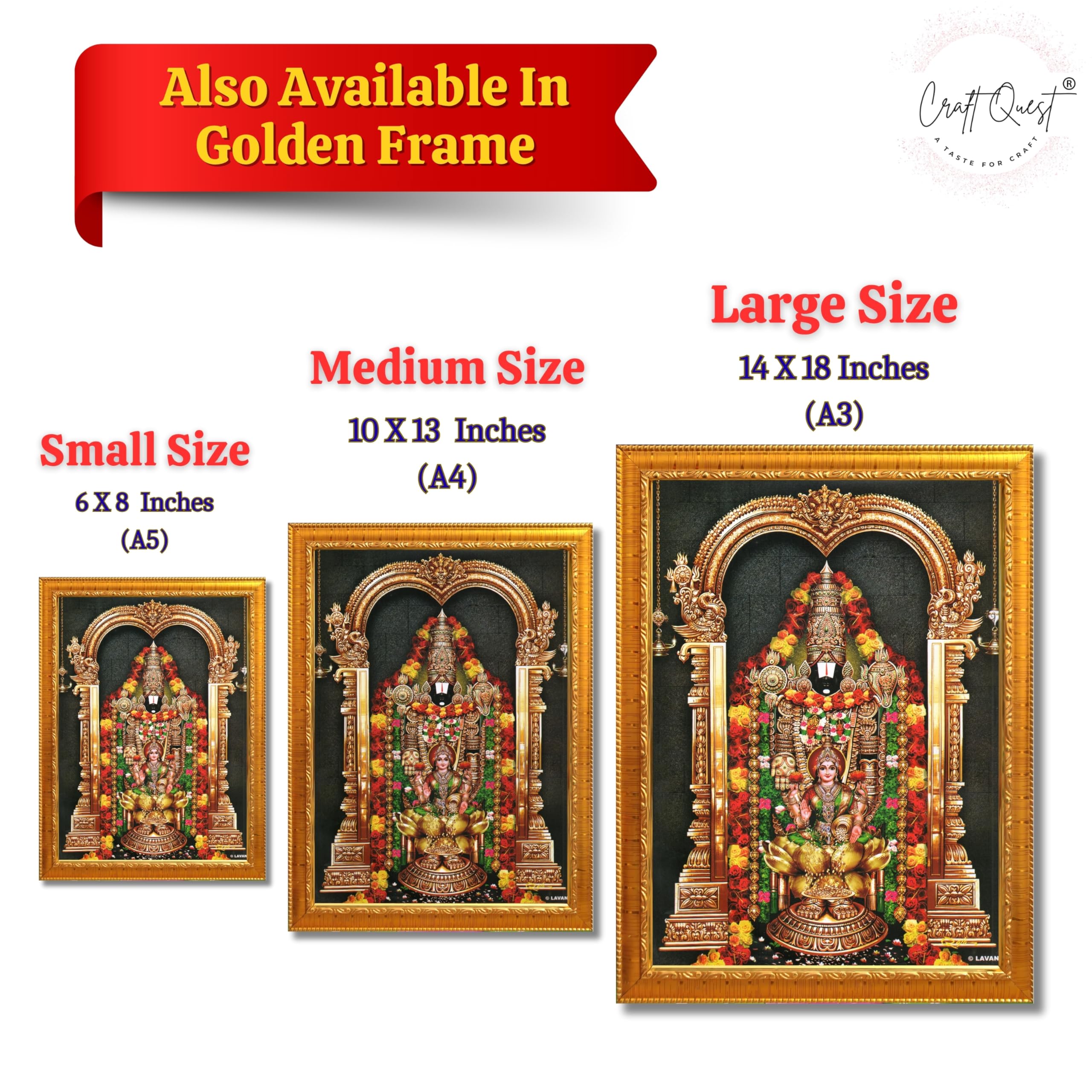 CRAFT QUEST Tirupati Balaji Lakshmi Venkateshwara Swamy Wall Painting Framed, Home, Temple, Pooja, Wall Décor Item