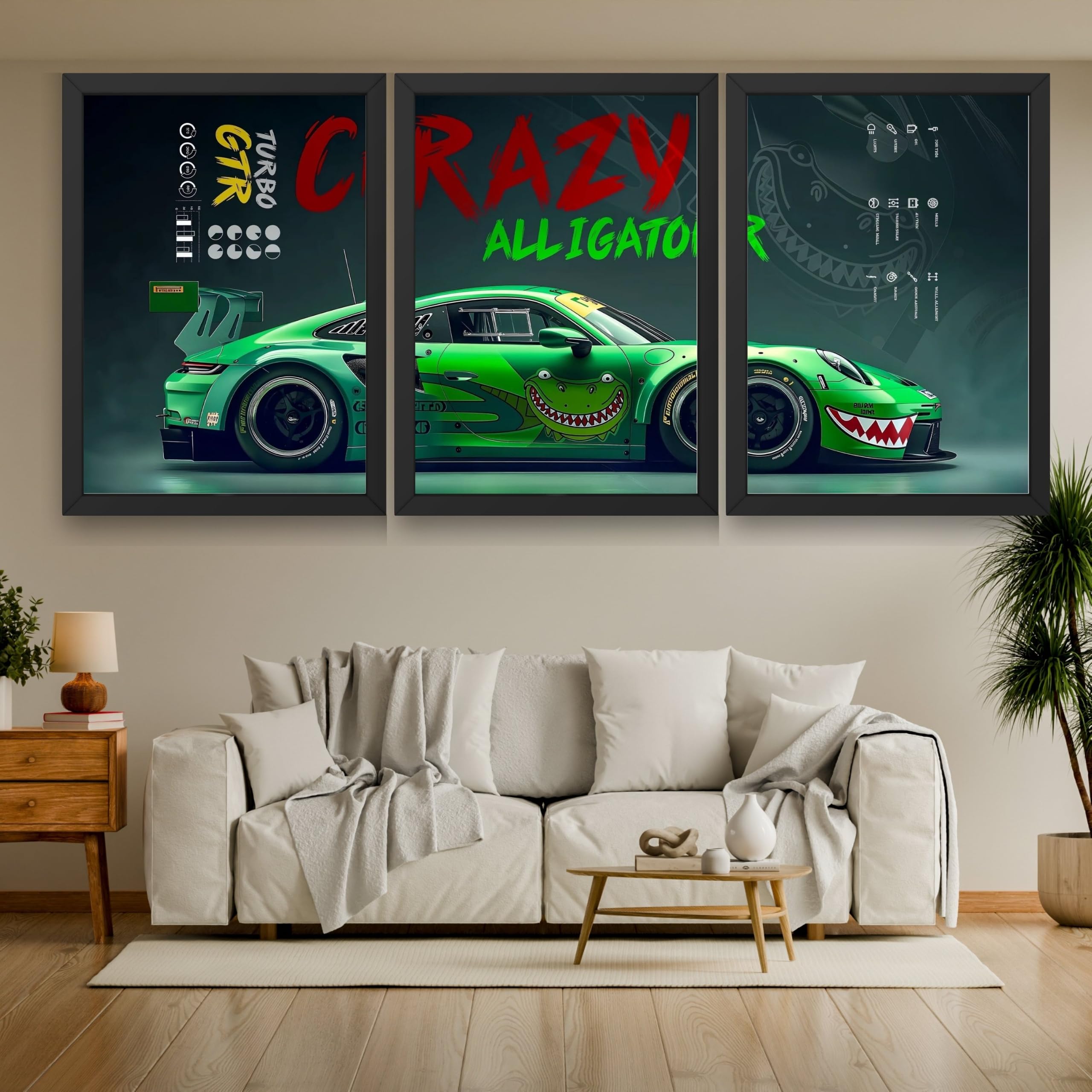 VENUXE ARTS Set Of 3 Big Sports Cars Framed Posters Gift Items for Boys Room Wall Decoration Bedroom Living Room Office Studio Décor | Car Poster Frame for Wall Décor