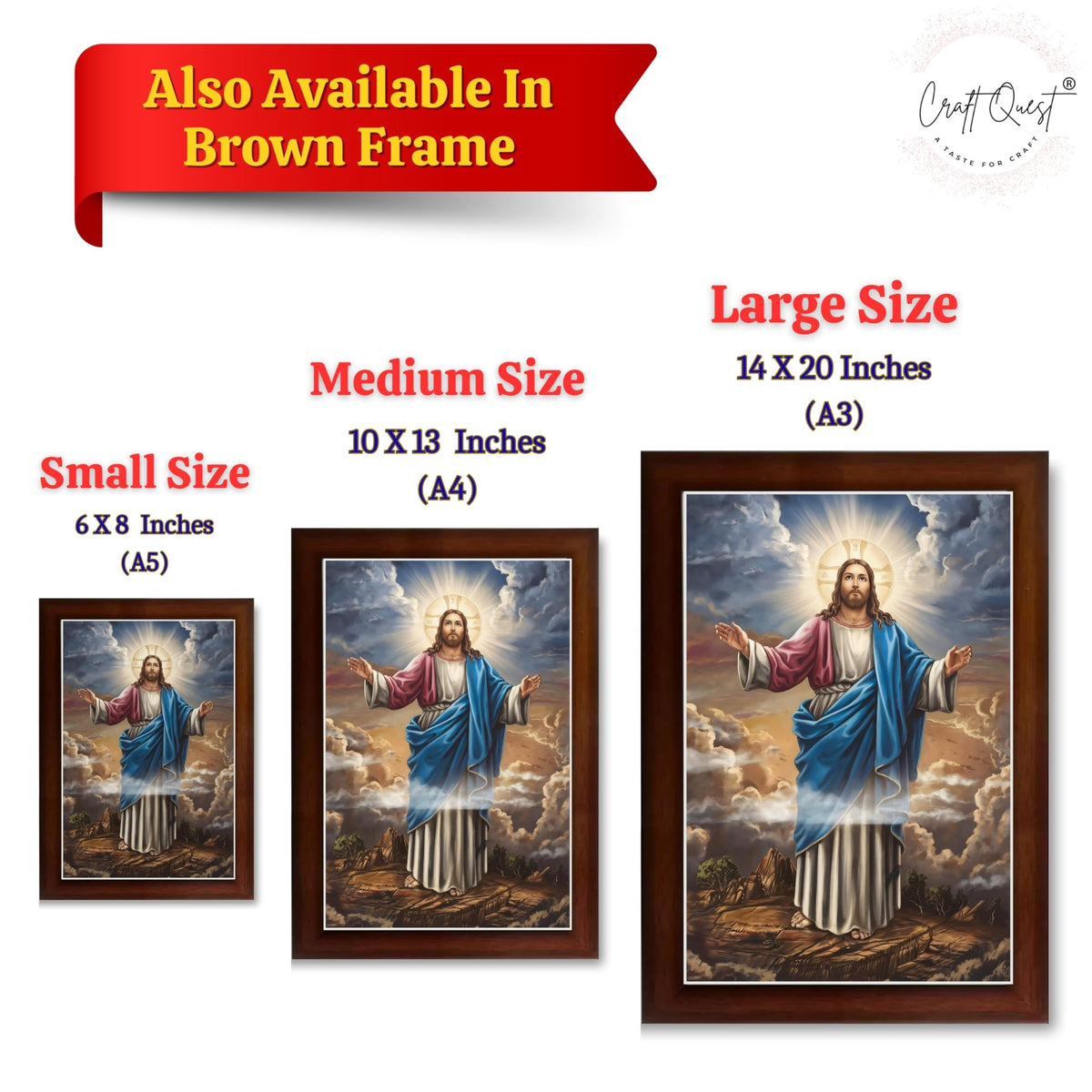 CRAFT QUEST Jesus Christ Photo with Frame, Jesus Painting, Christian Wall Frames Home and Décor