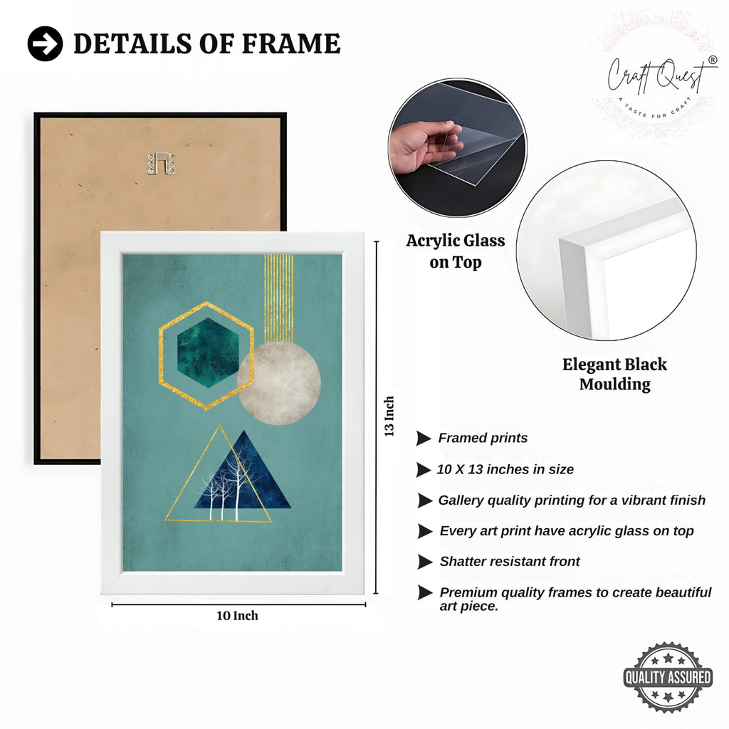 CRAFT QUEST Modern Art Shapes & Leaf Abstract | Set of 3 Frames for Home Decoration | Ideal for Living Room, Bedroom & Offices