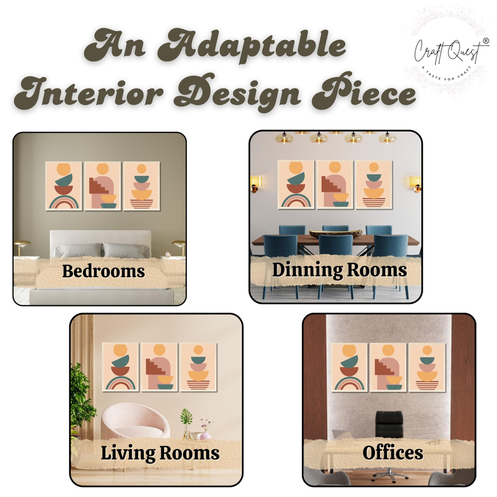 CRAFT QUEST Wall Art Decor Paintings | Set of 3 BOHO Wall Art Frames for Home Decoration | Ideal for Living Room, Offices & Bedrooms