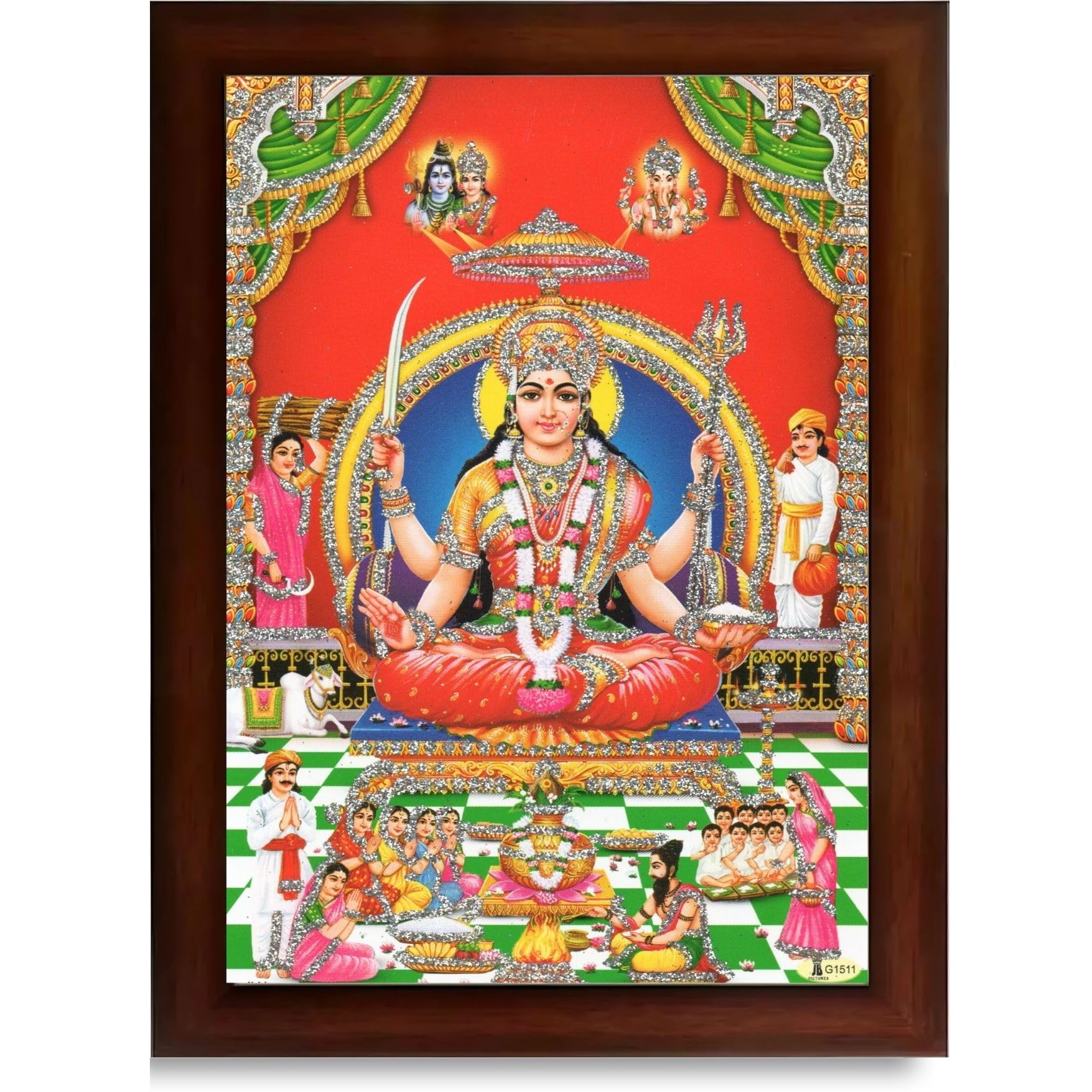 CRAFT QUEST Maa Santoshi Wooden Photo Frame With Acrylic Sheet For Worship/Pooja