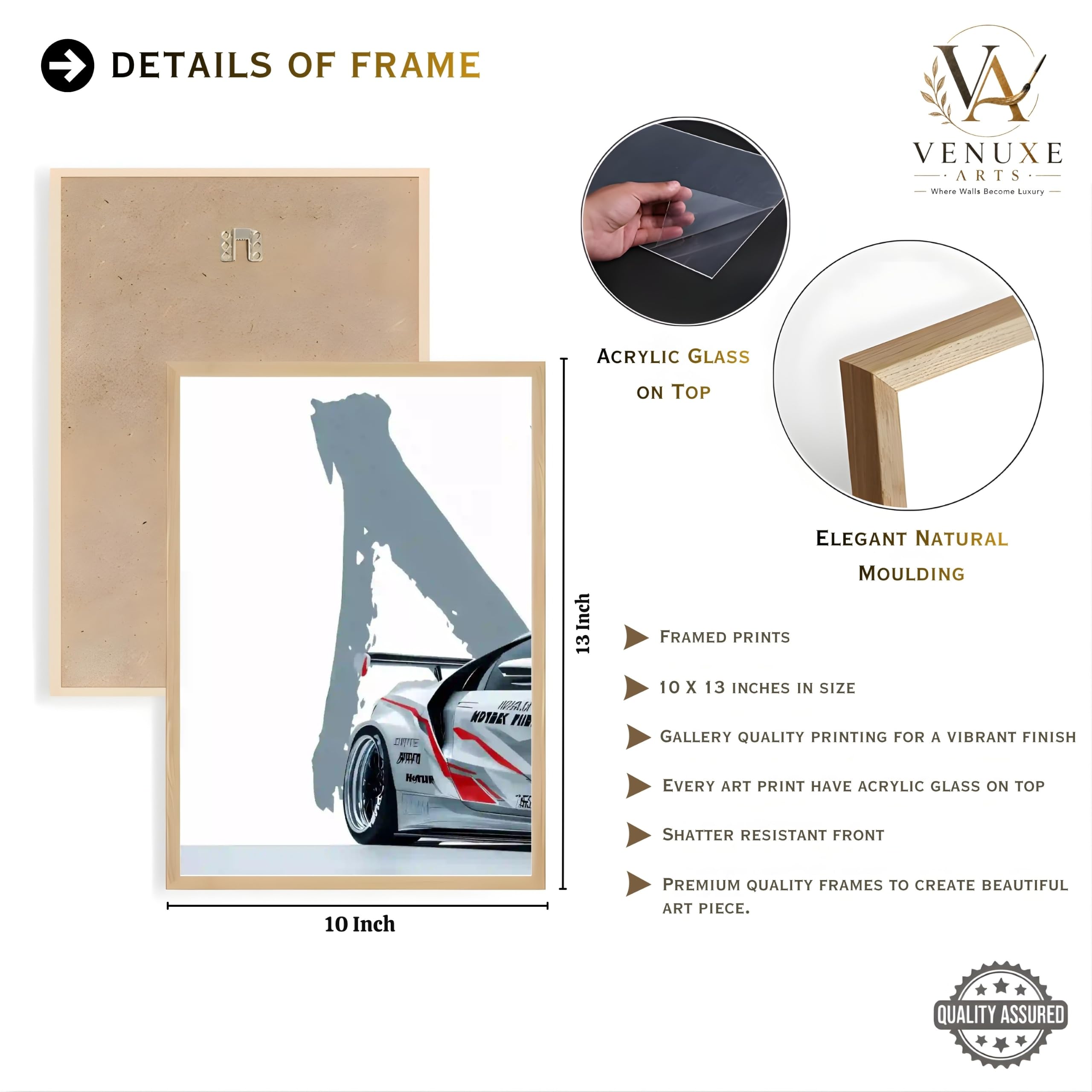 VENUXE ARTS Set Of 3 Big Sports Cars Framed Posters Gift Items for Boys Room Wall Decoration Bedroom Living Room Office Studio Décor | Car Poster Frame for Wall Décor