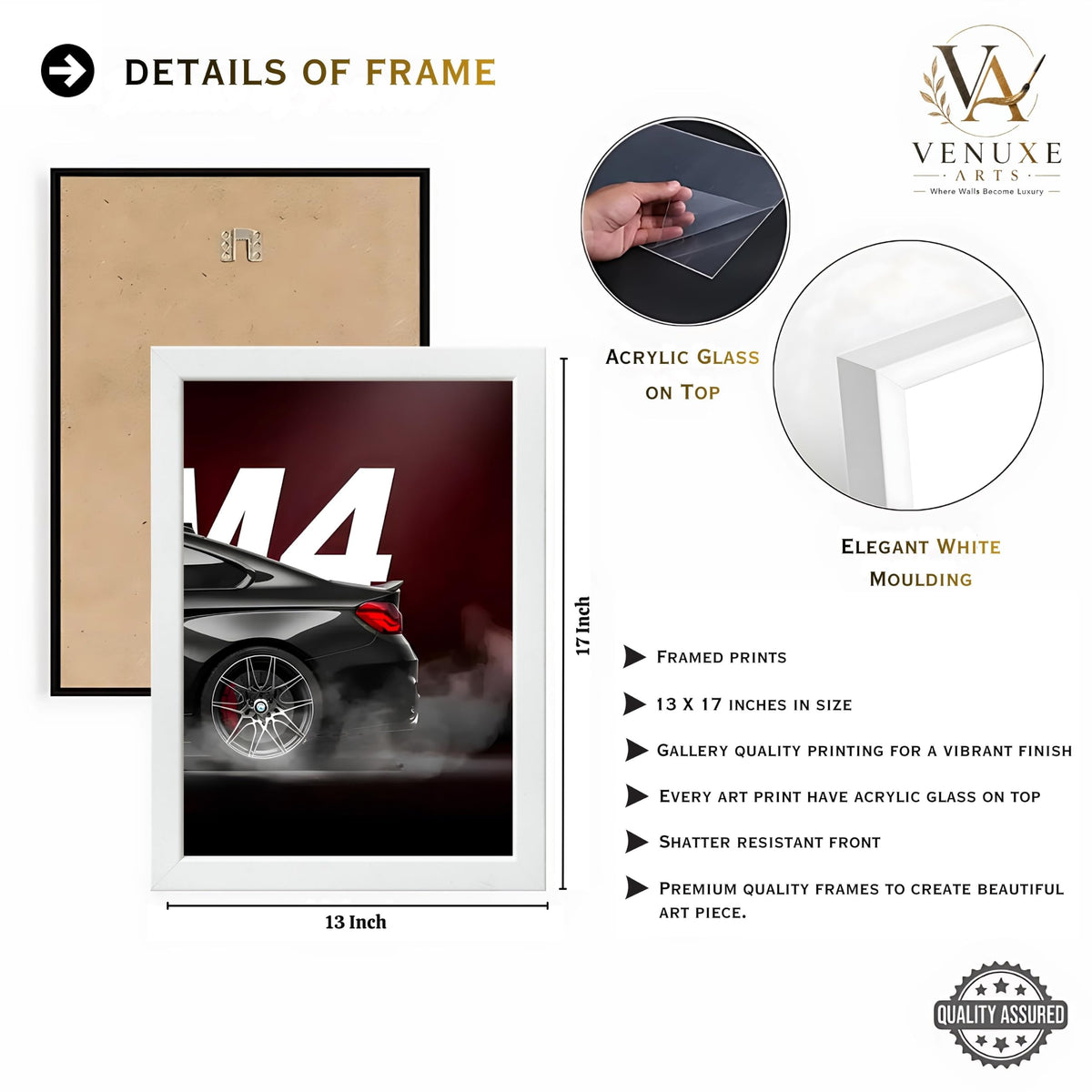 VENUXE ARTS Set Of 3 Big Sports Cars Framed Posters Gift Items for Boys Room Wall Decoration Bedroom Living Room Office Studio Décor | Car Poster Frame for Wall Décor