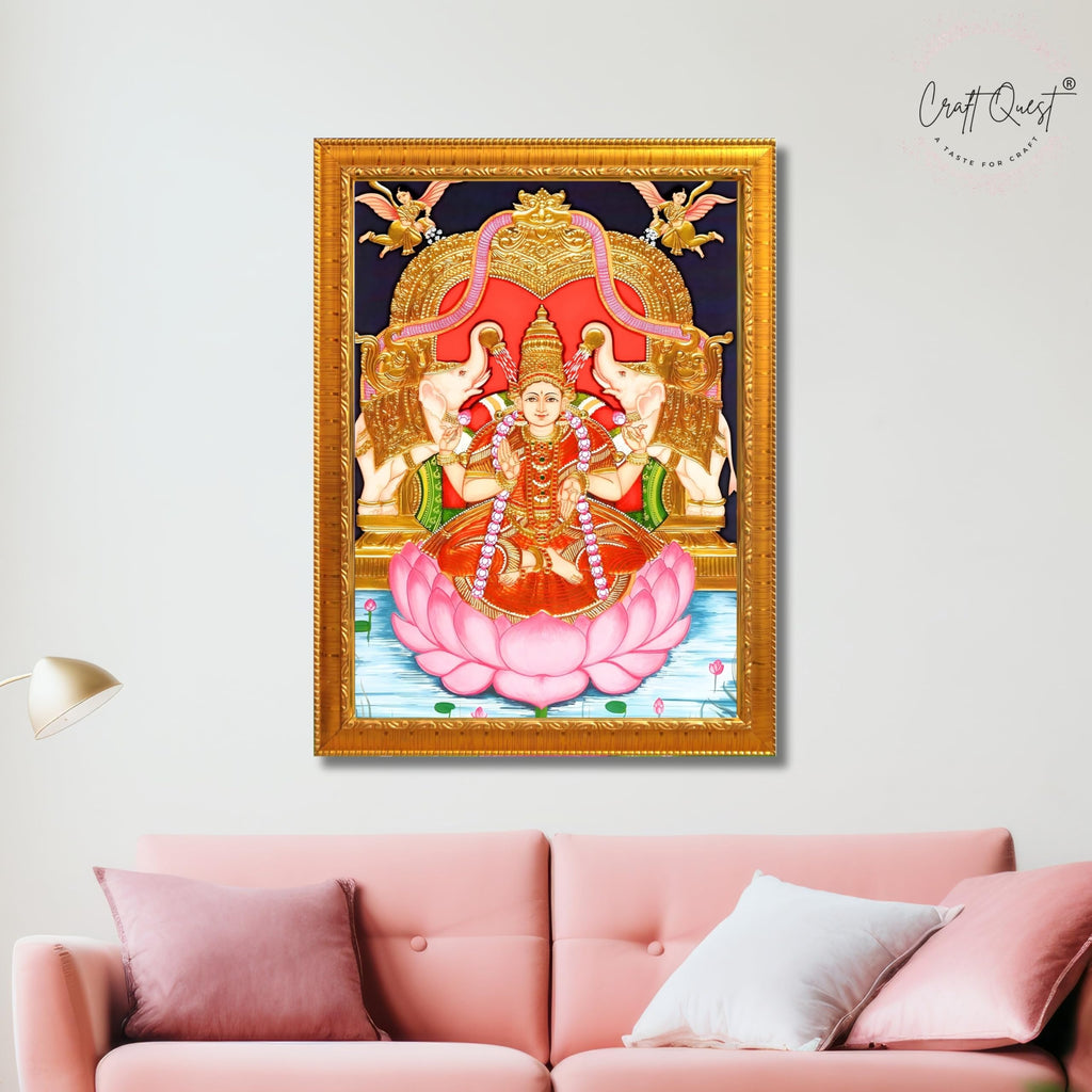 CRAFT QUEST Goddess Lakshmi Maa Vaibhav Laxmi Wall Painting Photo Framed | Acrylic Glass, Lightweight | Ideal for Home, Office, Temple & Puja Room, Wall Decor