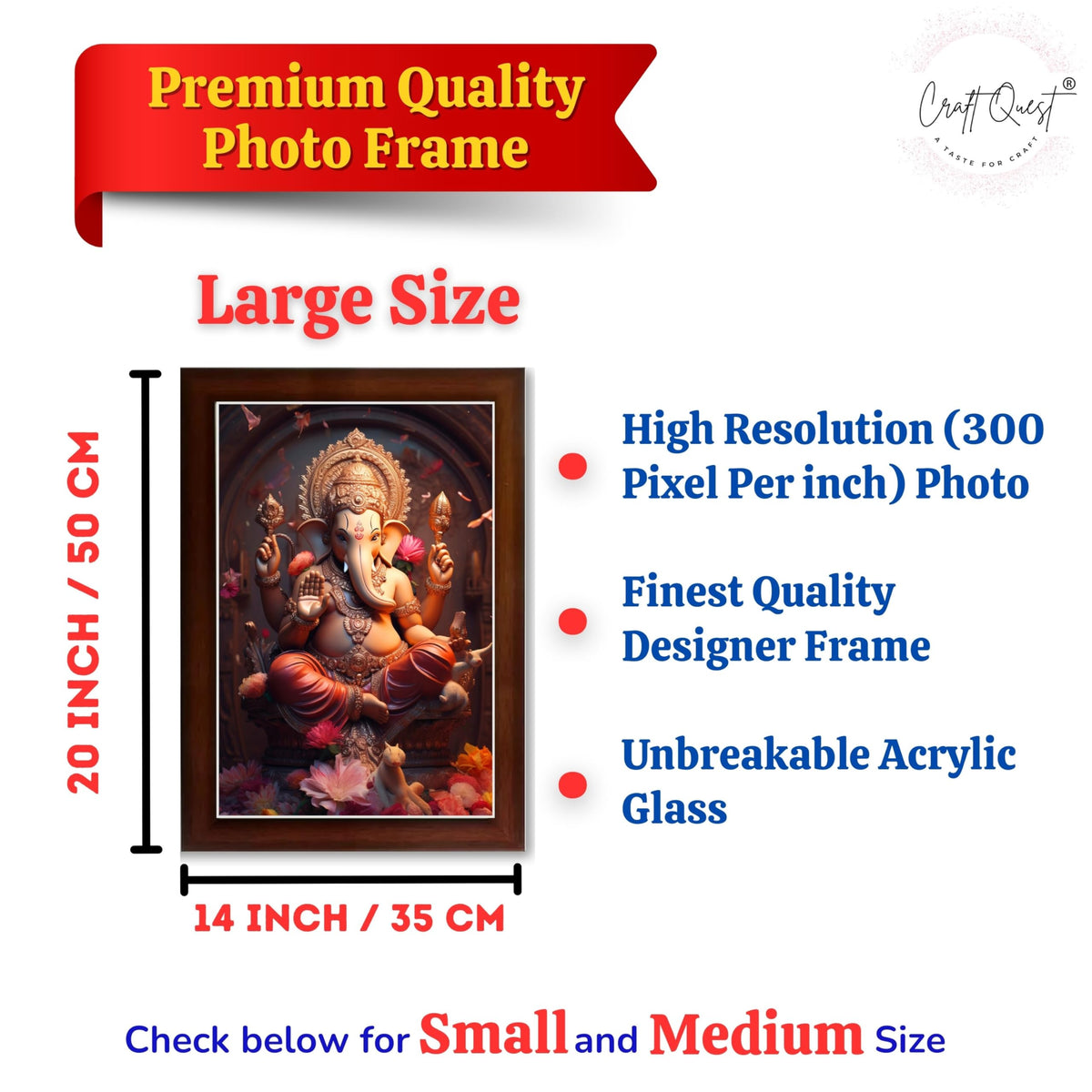 CRAFT QUEST Lord Ganesha Ganesh Ganpati Ganapathi Hanging Wall Painting Framed For Home Décor