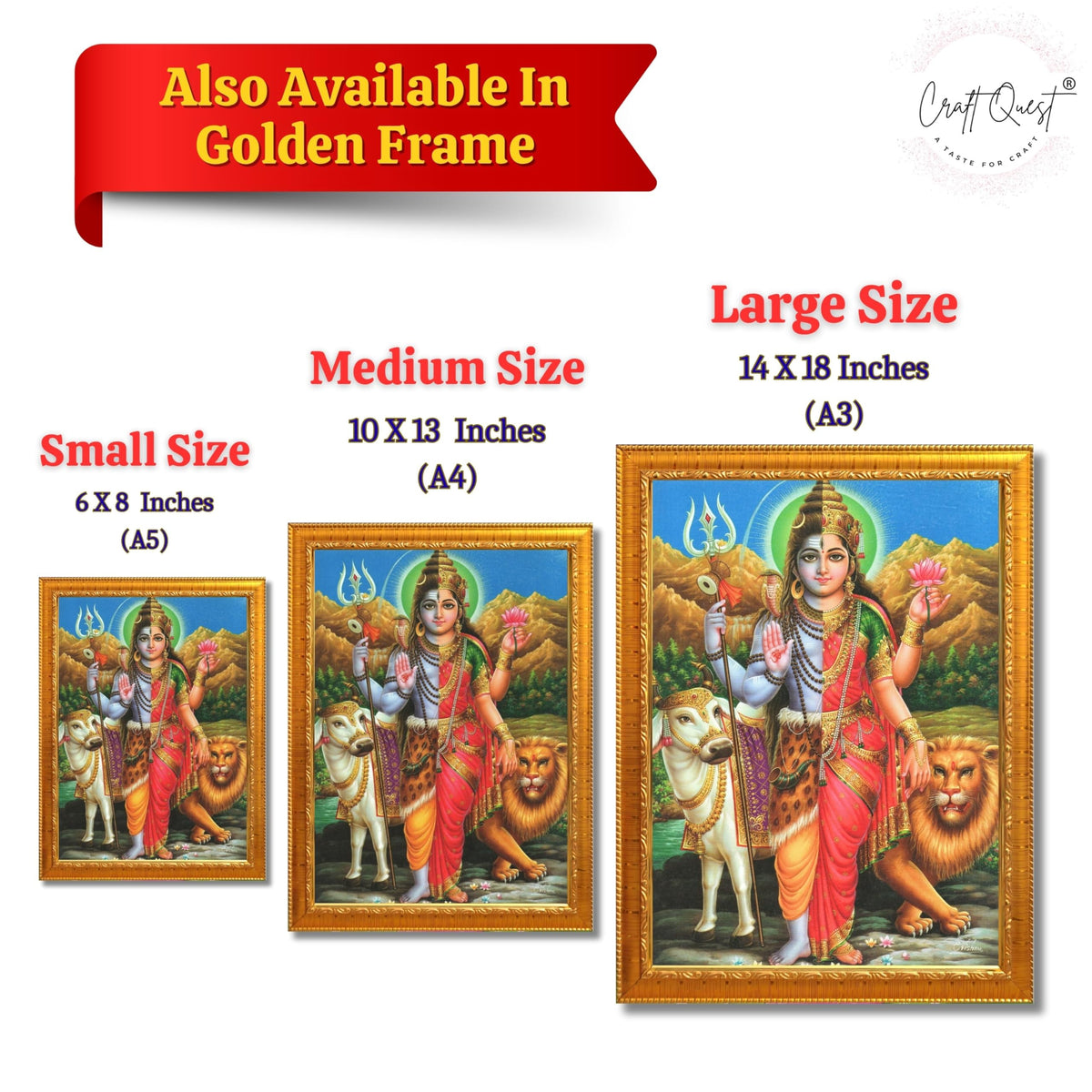 CRAFT QUEST Ardhanarishvara Arthanareeswara Shiv Parvati Photo Frame | God Spiritual Framed | Ideal for Home, Office, Temple & Puja Room, Wall Decor