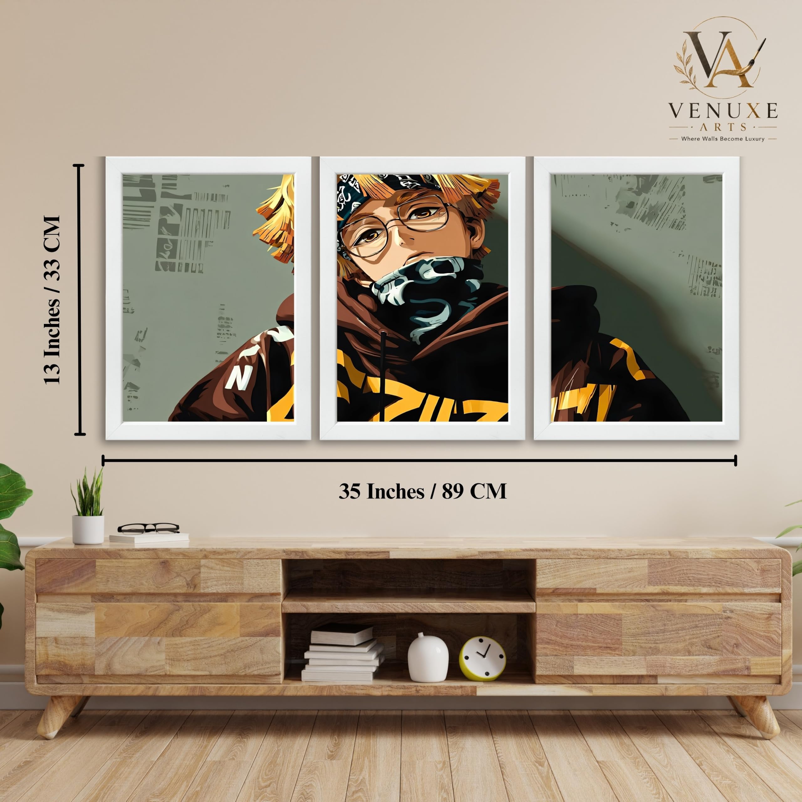 VENUXE ARTS Set Of 3 Anime Characters Wall Framed |Anime Characters Framed Poster for Living Room Bedroom Gaming Room Studio Wall Decor