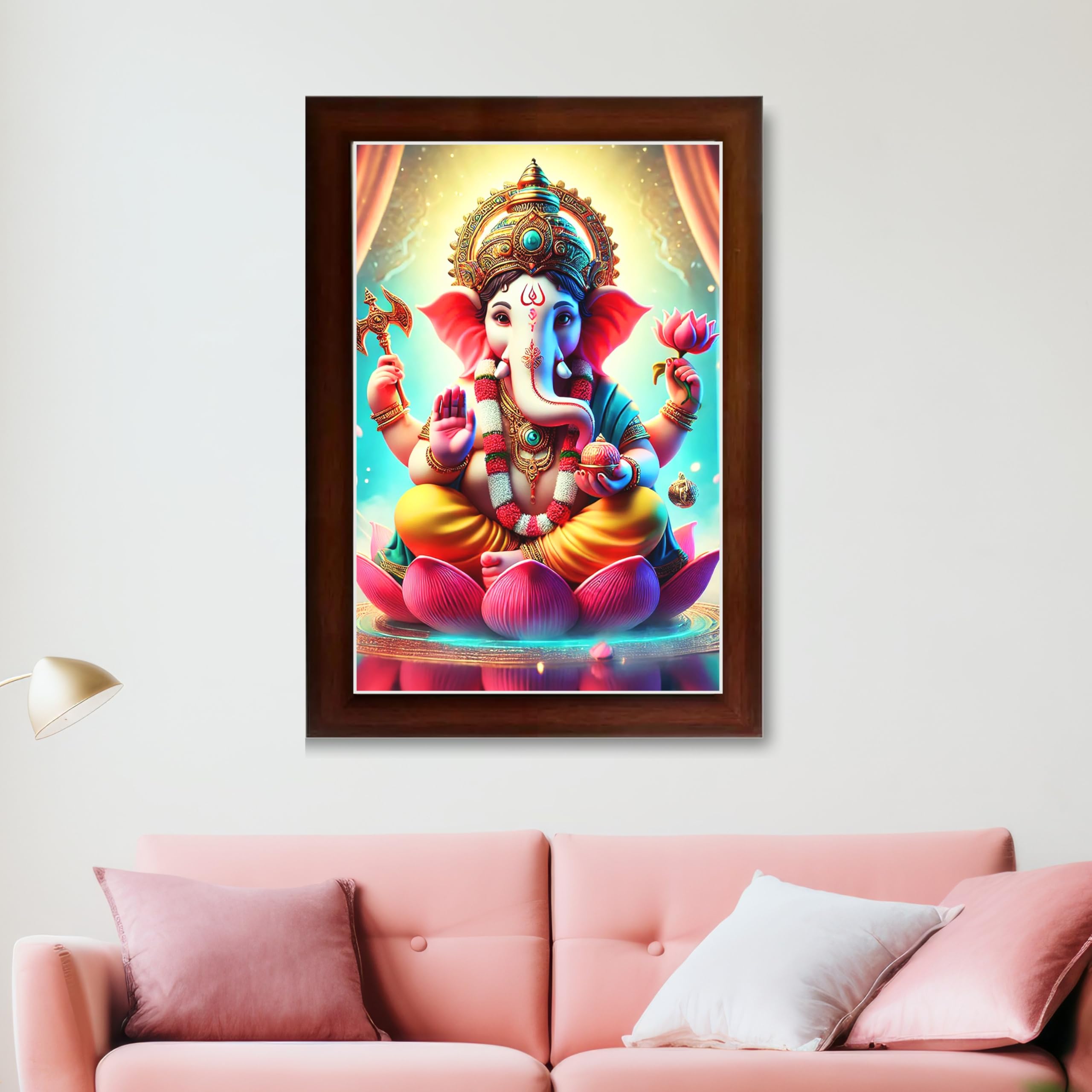 CRAFT QUEST Lord Ganesha Ji Laminated God Photo Frame Wall Decor Mandir Pooja Poster Religious Painting Home Office Gift GA-219