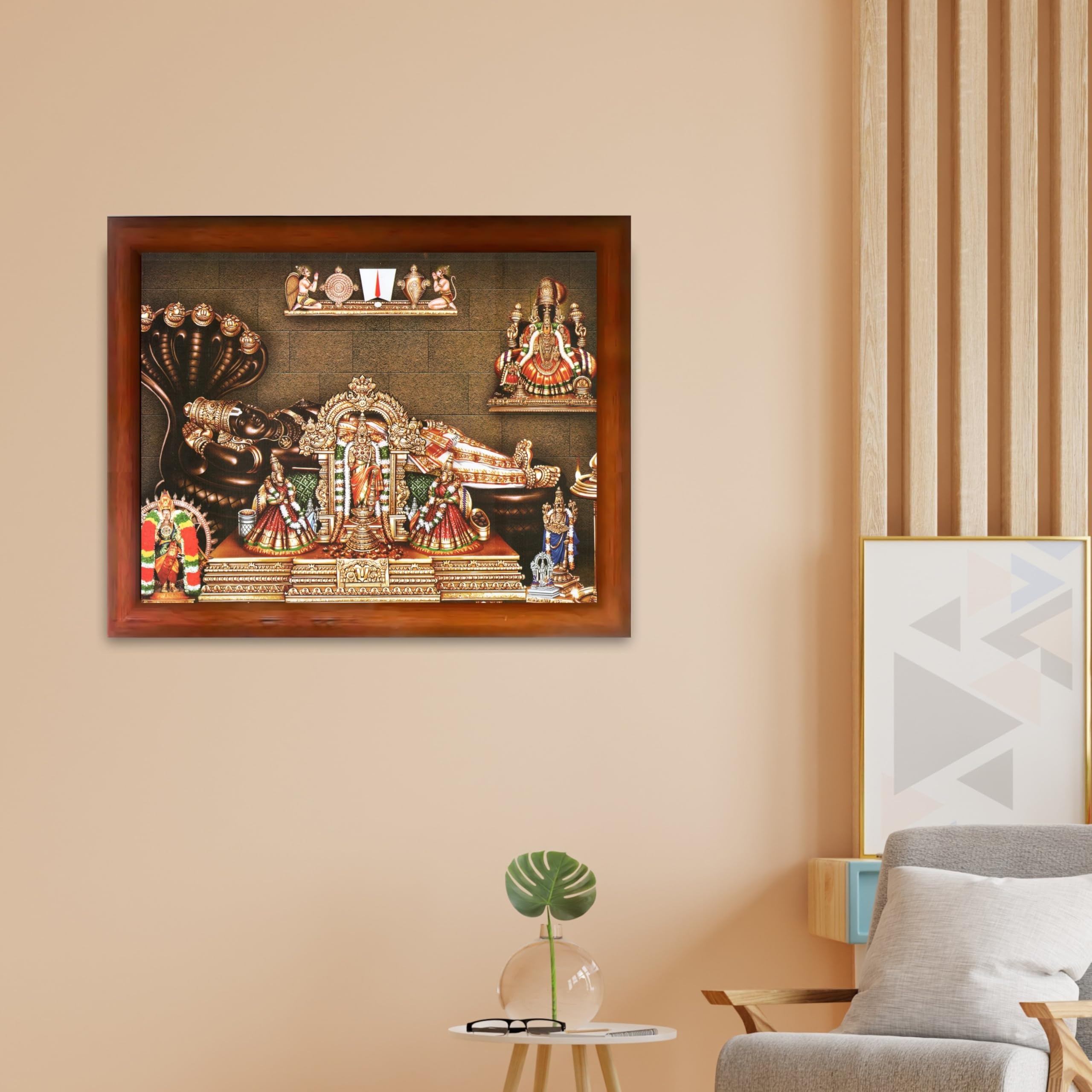 CRAFT QUEST Srirangam Ranganatha Swamy Ranganathar Perumal Wall Painting Framed | South God Picture Frame for Home, Office, Temple & Gifting