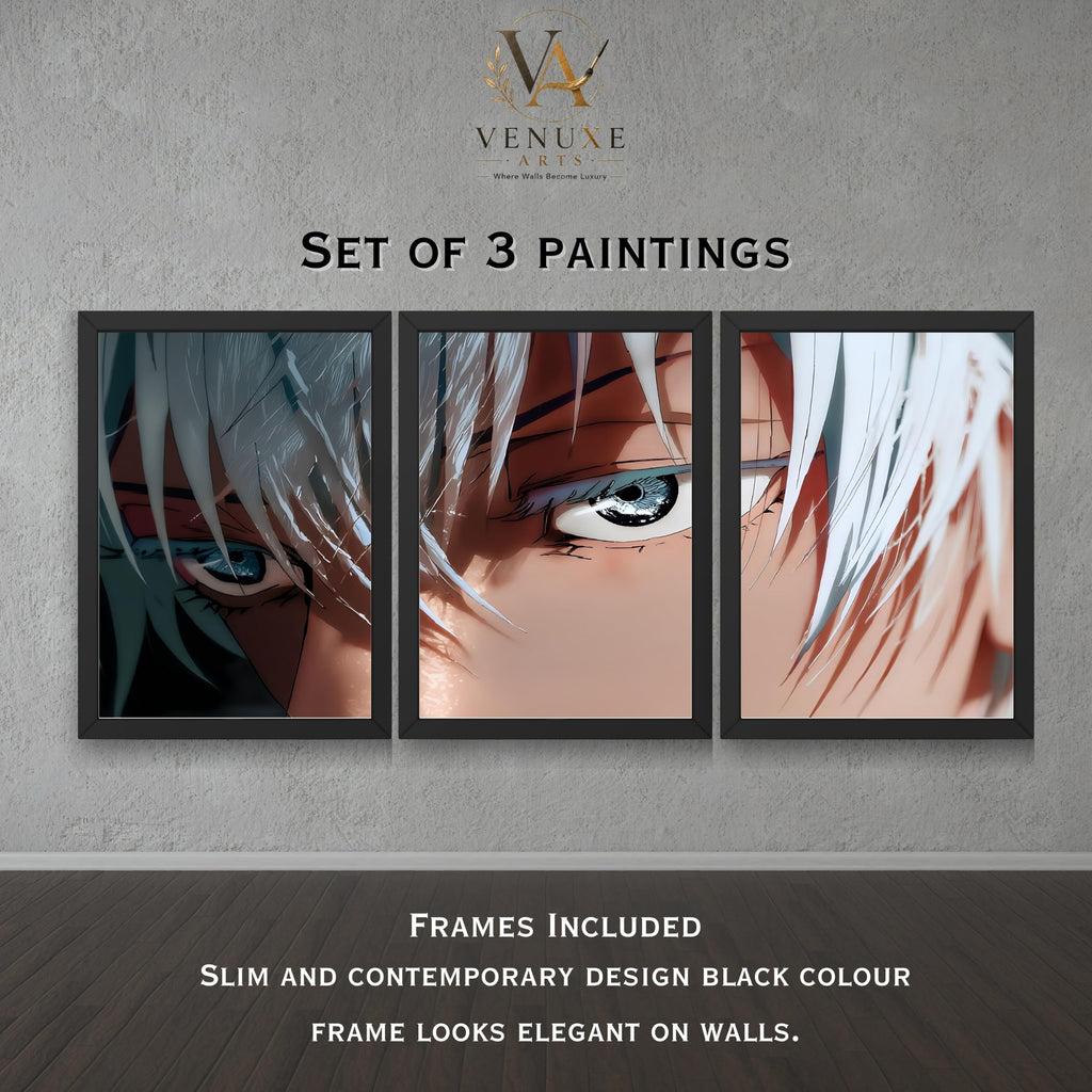 VENUXE ARTS Set Of 3 Anime Characters Wall Framed |Anime Characters Framed Poster for Living Room Bedroom Gaming Room Studio Wall Decor