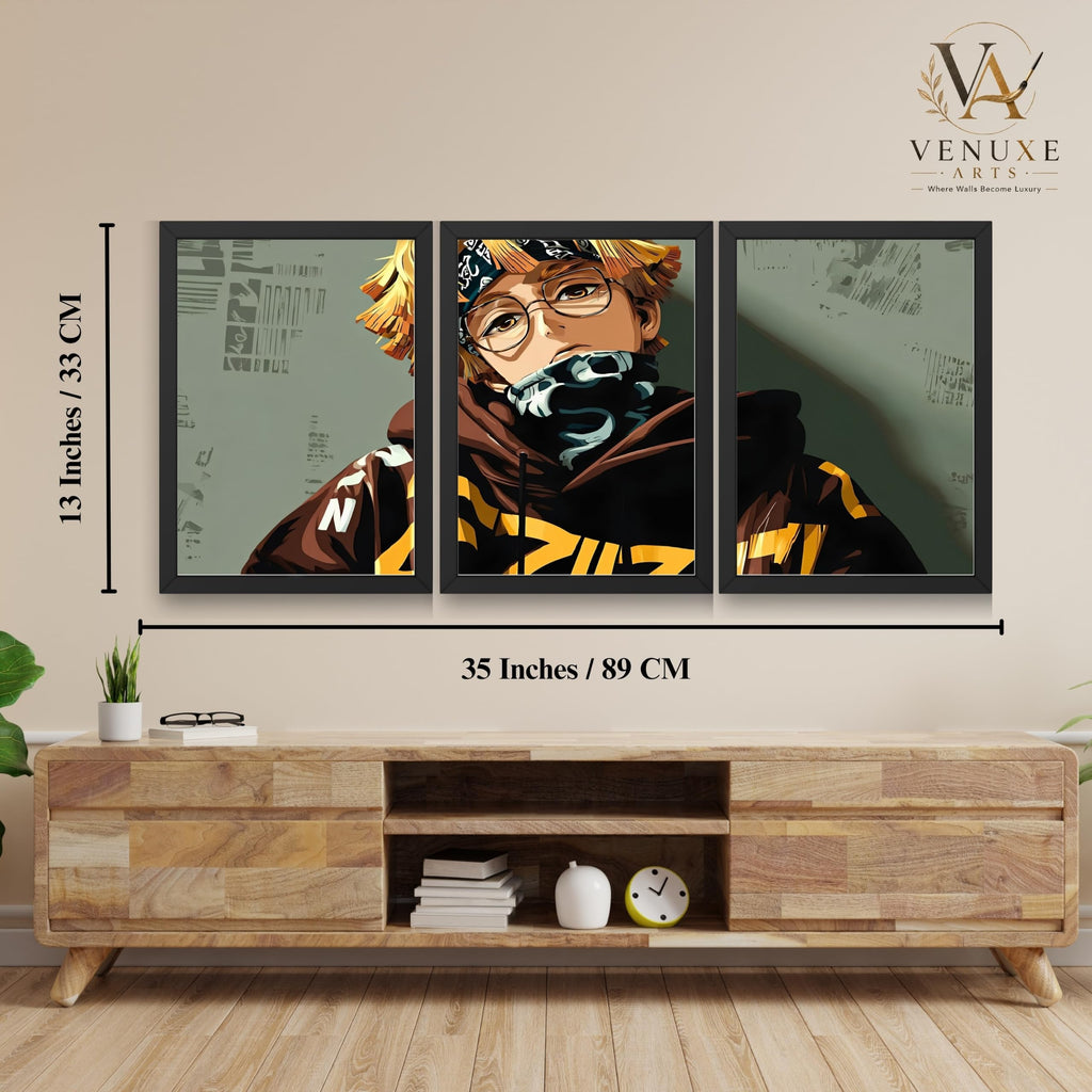 VENUXE ARTS Set Of 3 Anime Characters Wall Framed |Anime Characters Framed Poster for Living Room Bedroom Gaming Room Studio Wall Decor