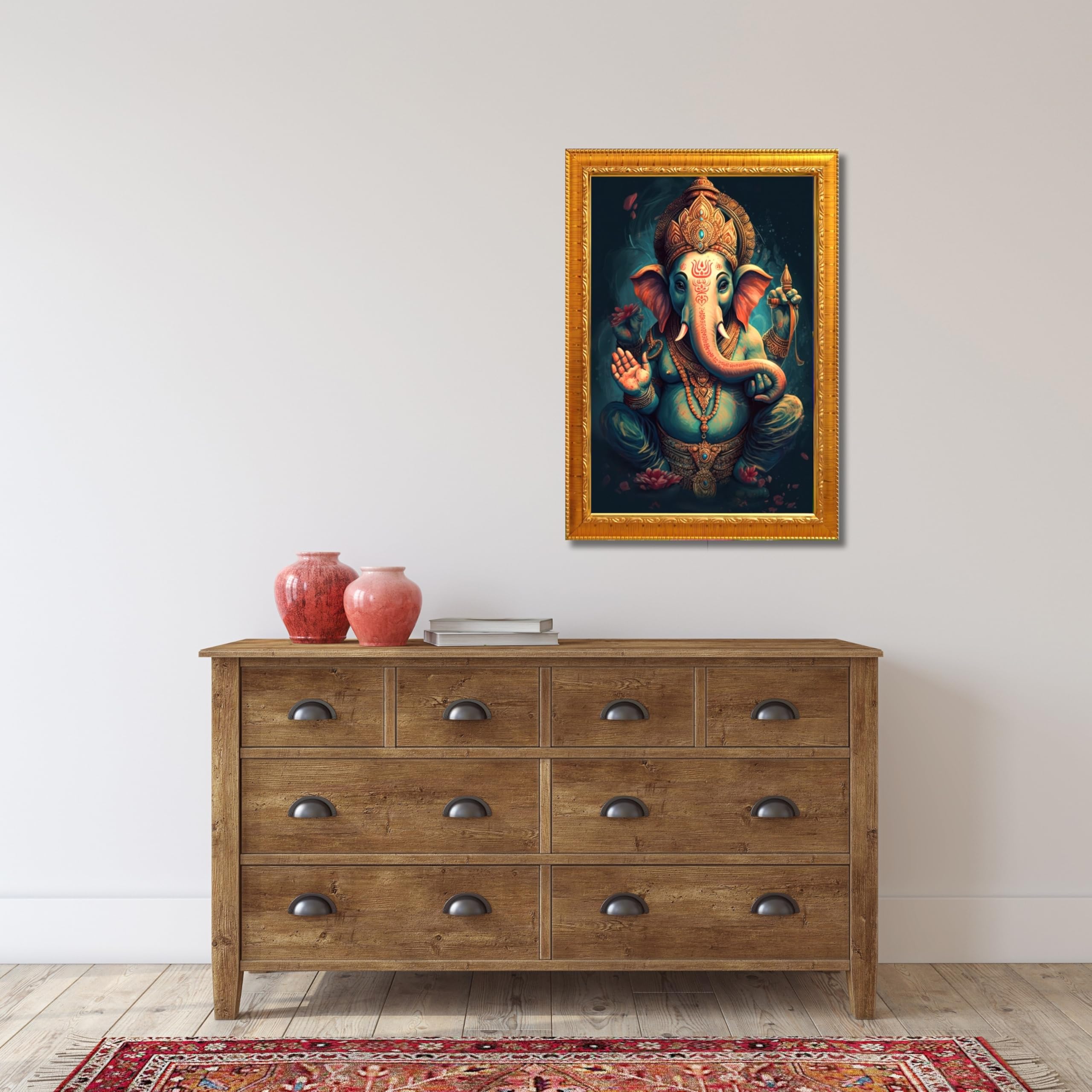 CRAFT QUEST God Ganpati Modern Wall Art Painting With Frame For Pooja, Home and Office Decor Item