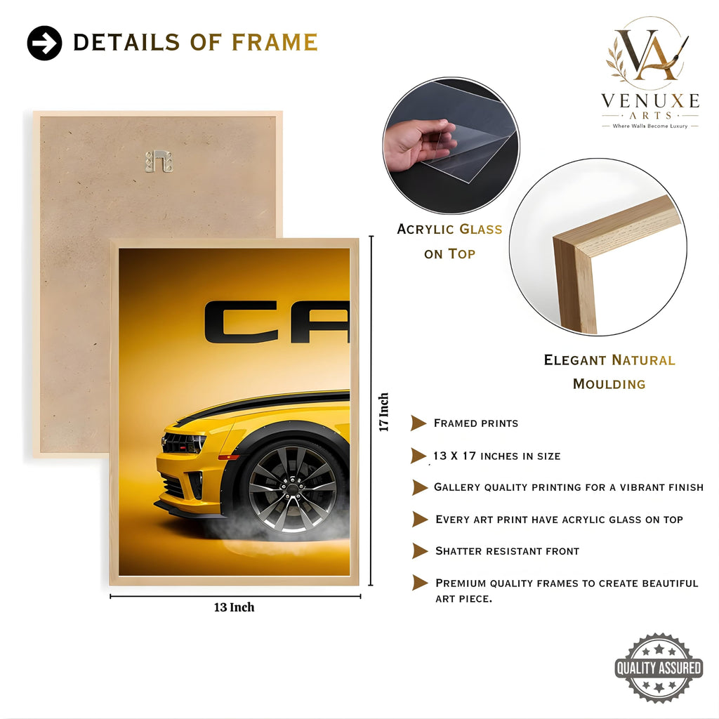 VENUXE ARTS Set Of 3 Big Sports Cars Framed Posters Gift Items for Boys Room Wall Decoration Bedroom, Living Room, Office, Studio Décor | Car Poster Frame for Wall Décor